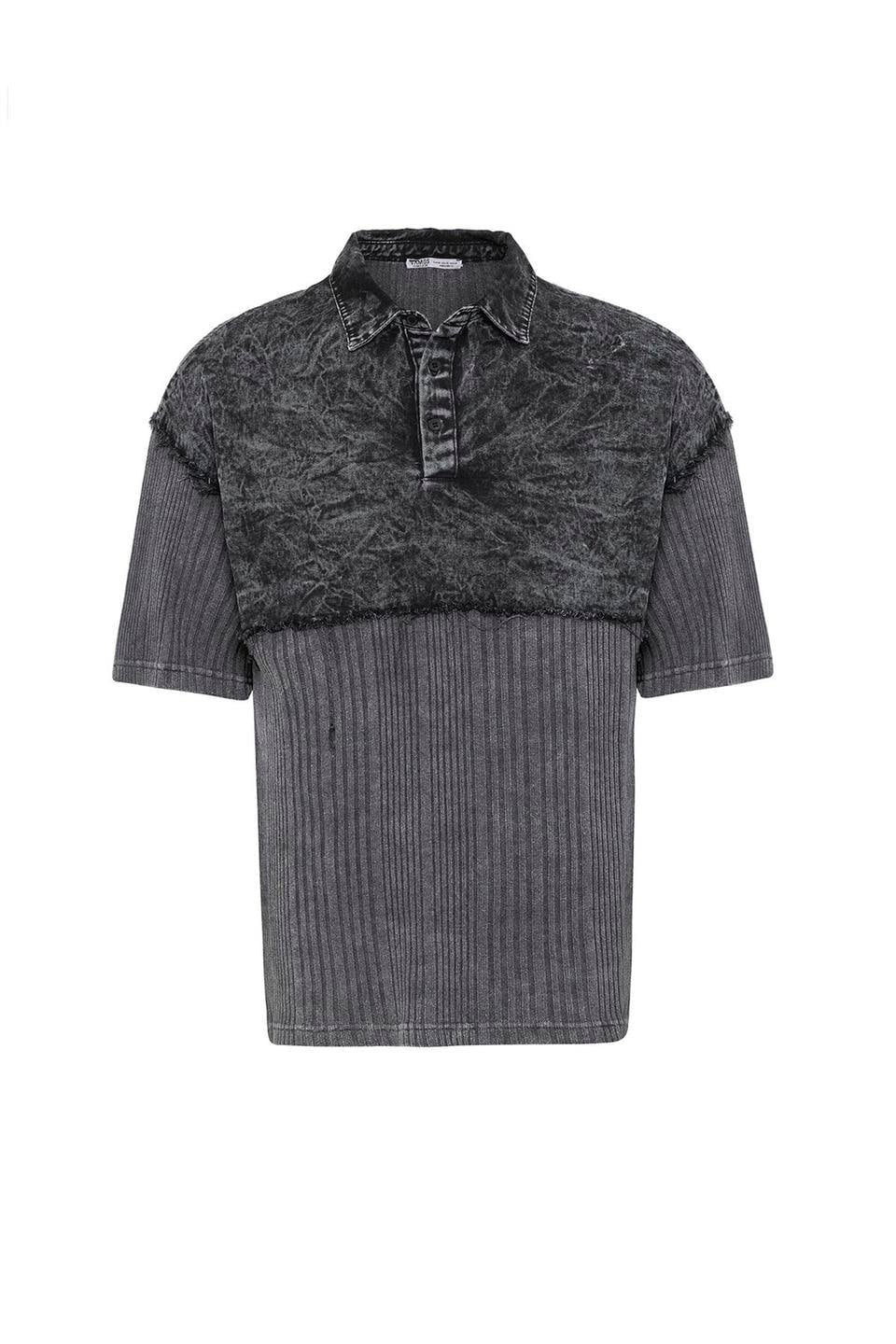 Yıkamalı Triko Oversize Tişört, SİYAH - 1