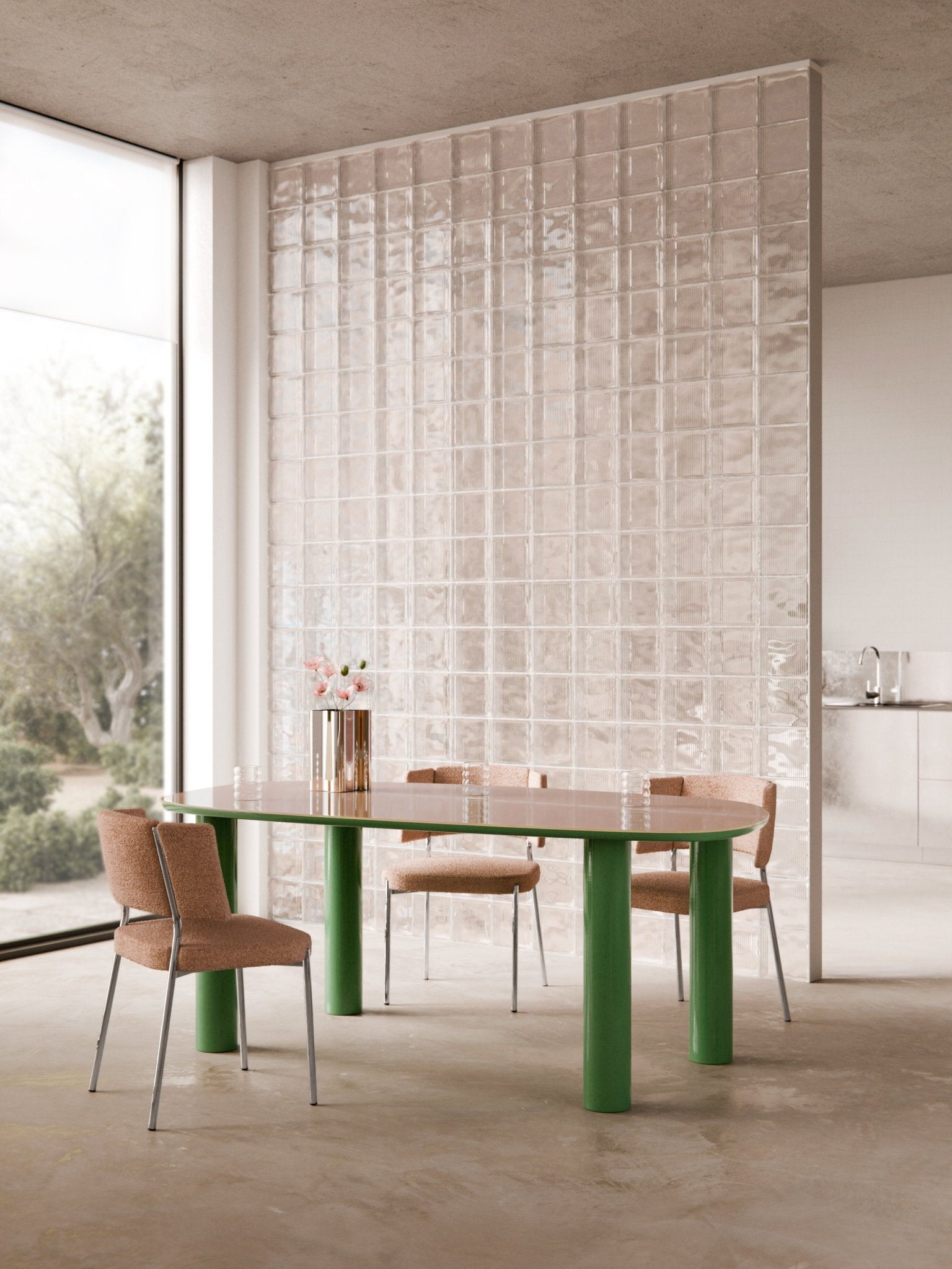 Beni Organik Yemek Masası Cam Üst Tablalı 200X110 Cm