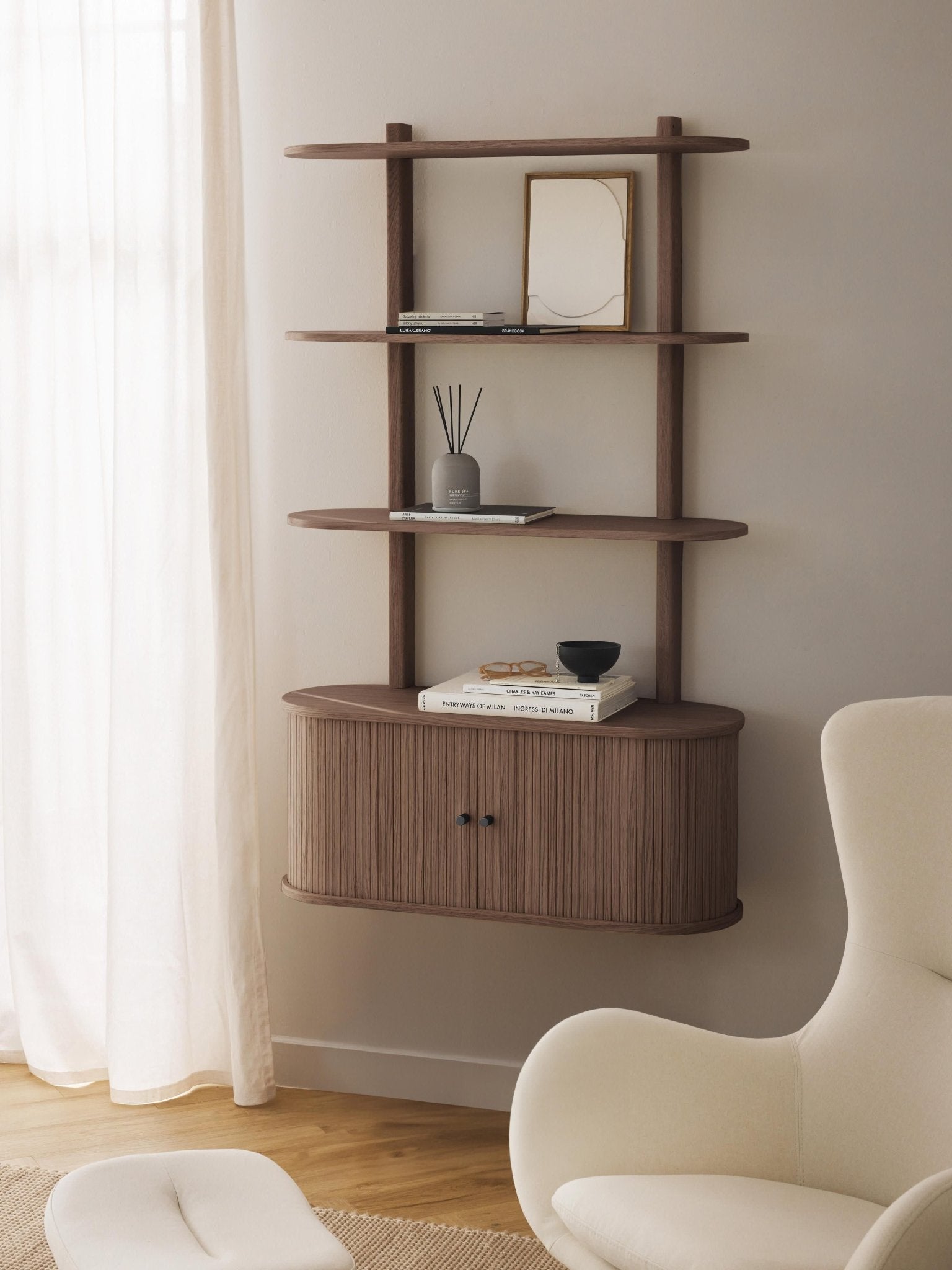 Calary Nervürlü Duvar Rafı 90X152Cm Şık Ahşap Tasarım