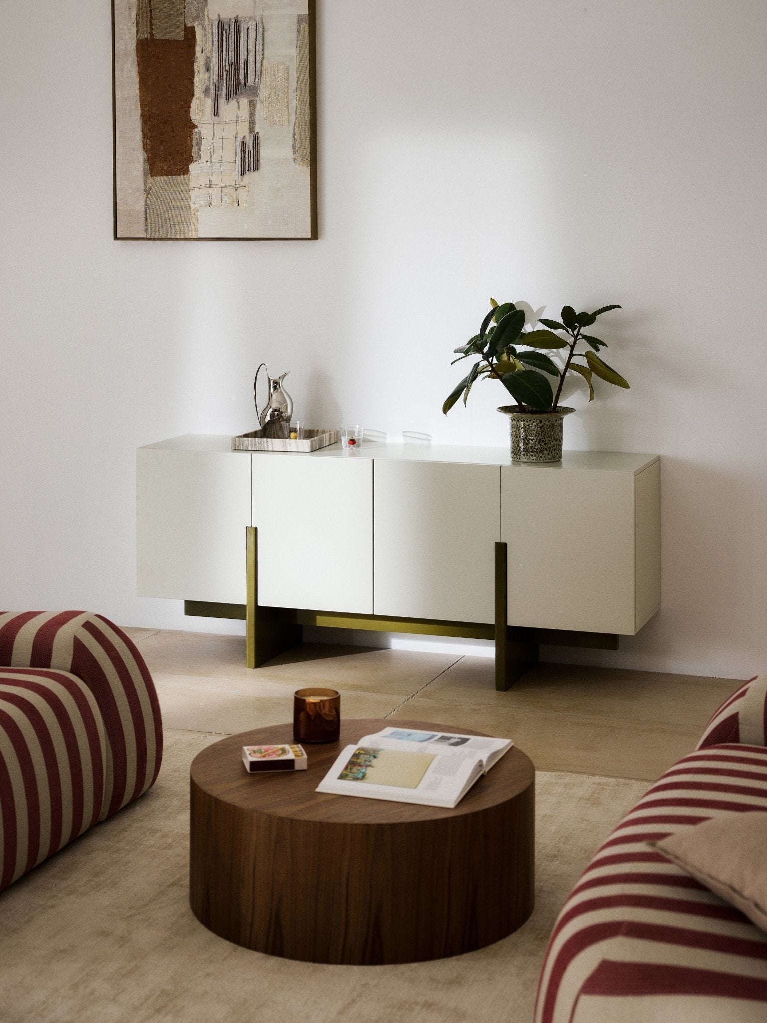 Dado Modern Ahşap Dressoir 180Cm Bej Ve Zeytin Yeşili