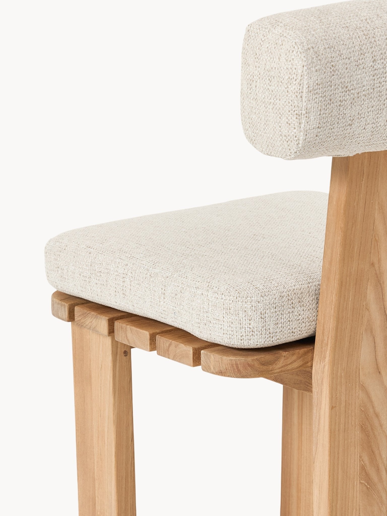 Eiko Teak Bahçe Yemek Sandalyesi Modern Tasarım Bej Kumaş