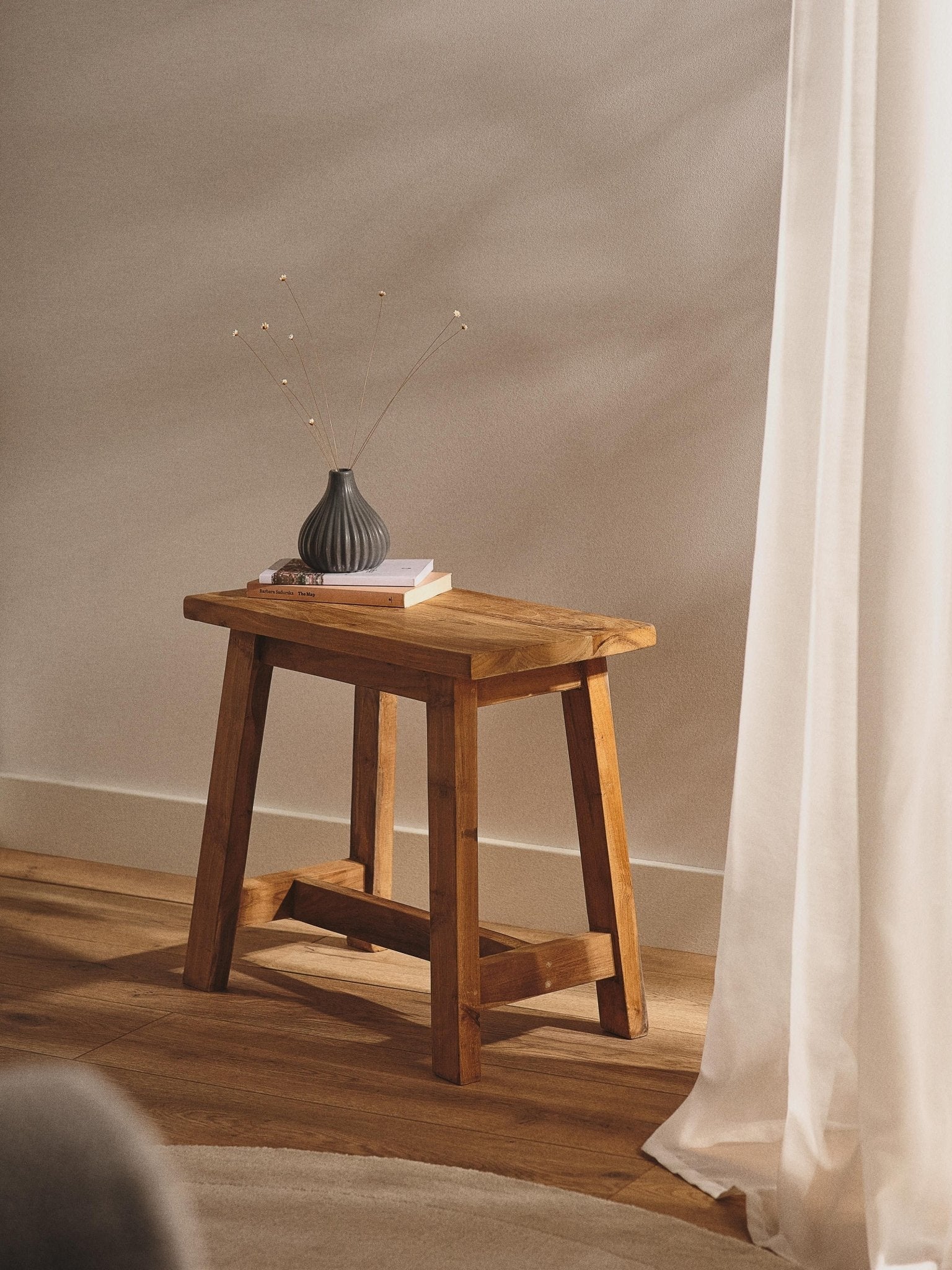 Lawas Geri Dönüştürülmüş Teak Ahşap Tabure 50Cm