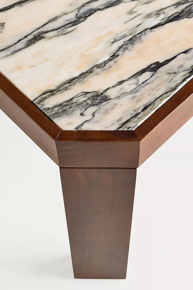 Mermer Tablalı Yuvarlak Lake Ahşap Yemek Masası