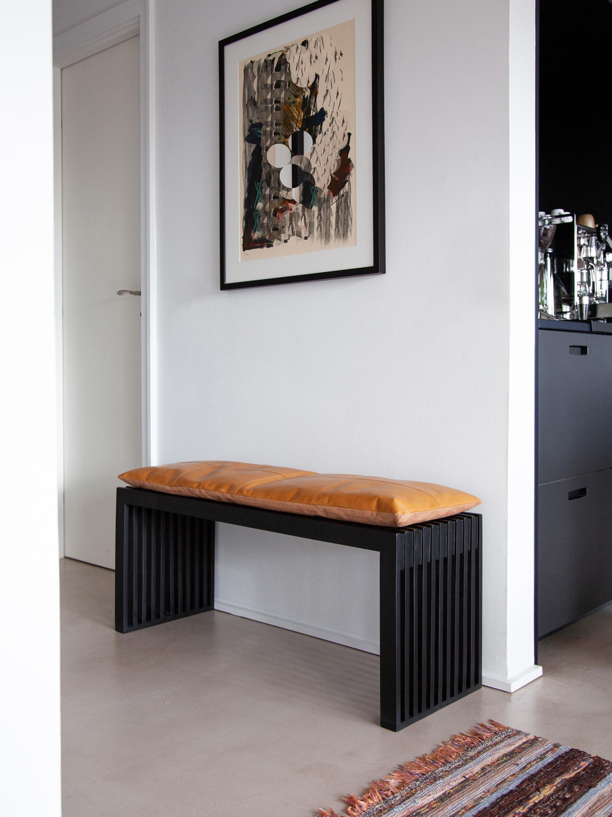 Rib Minimalist Tasarım Siyah Lake Maun Ağacı Bank 104 Cm