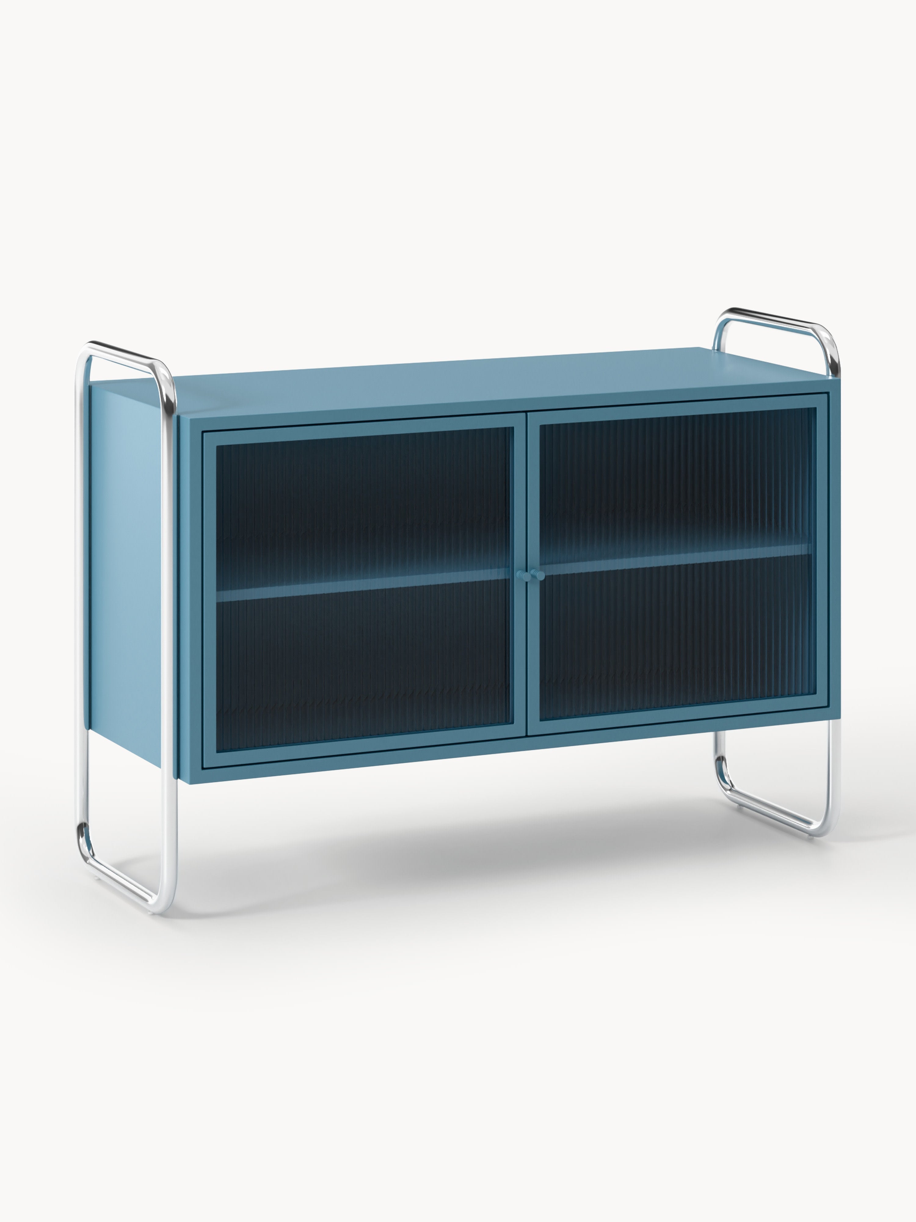 Velotti Metal Camlı Şifonyer Mavi