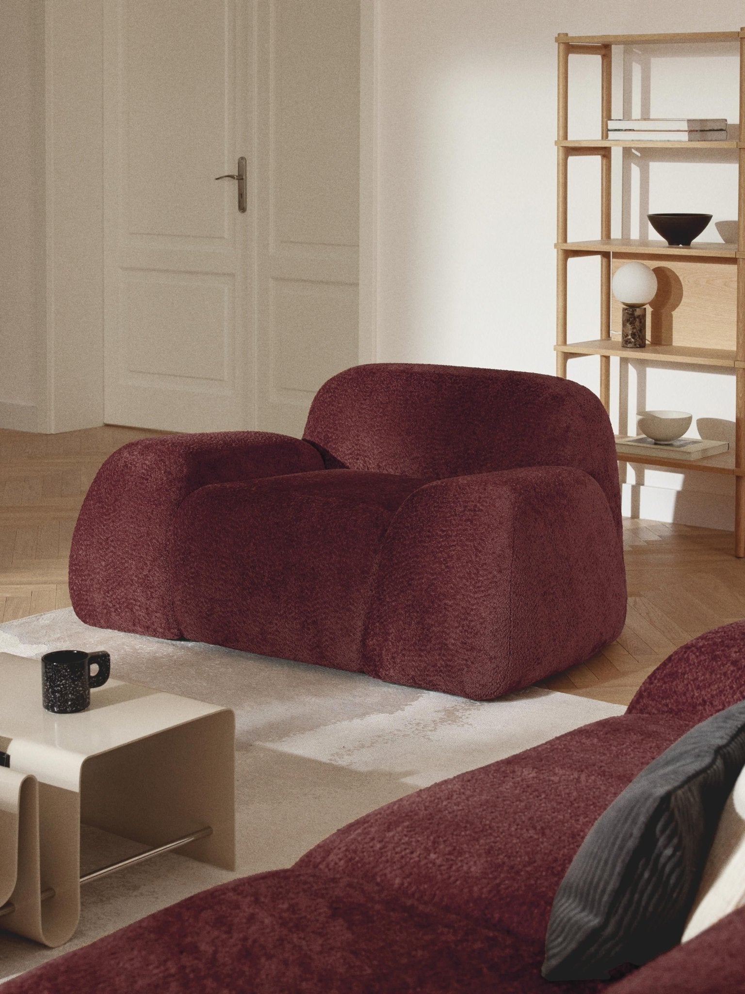 Wolke Teddy Bouclé Lounge Koltuğu Bordeaux Lüks Modern Tasarım