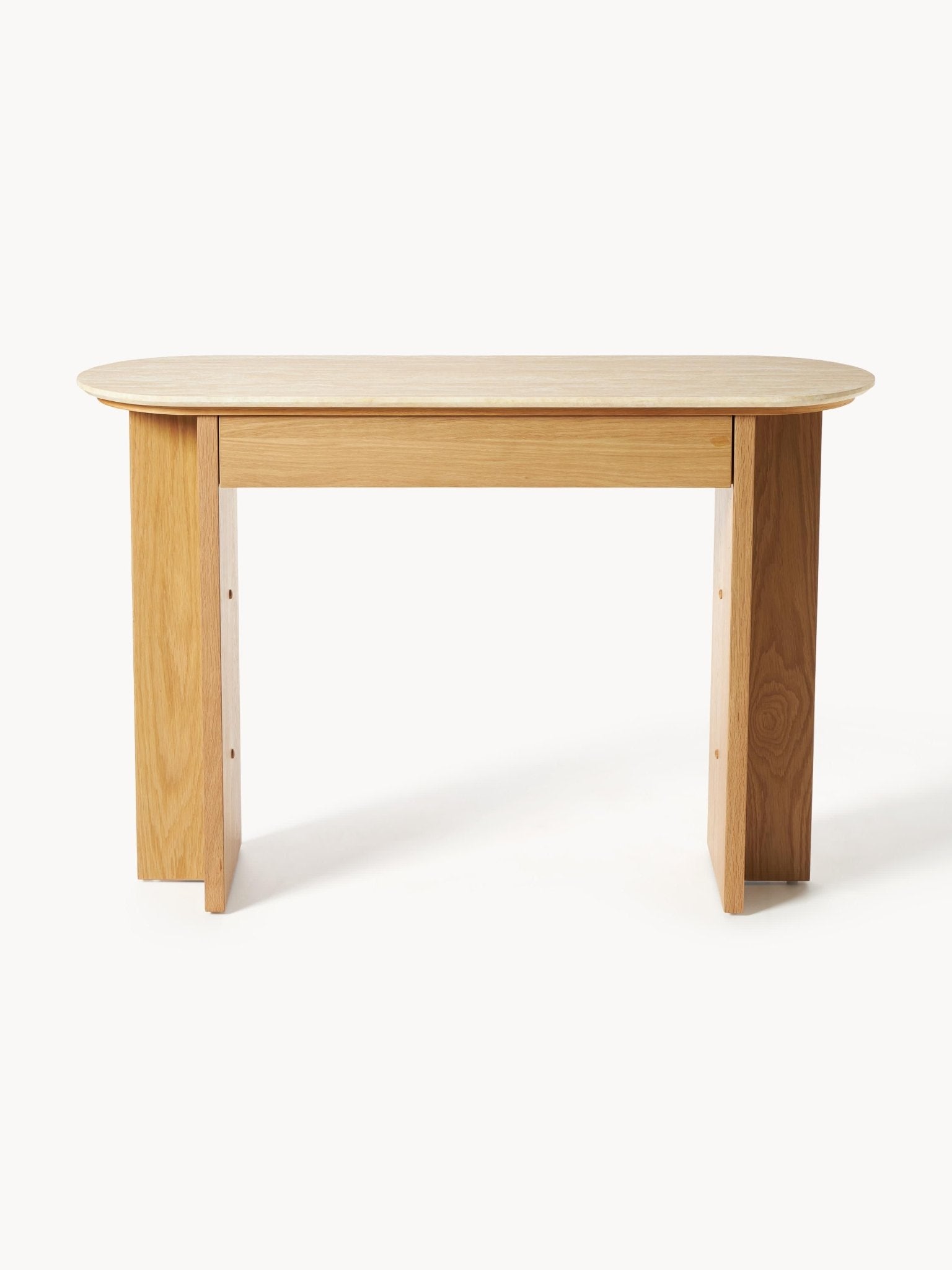 Zumi Konsol Masası Traverten Tablalı Modern Retro Ahşap 120 Cm