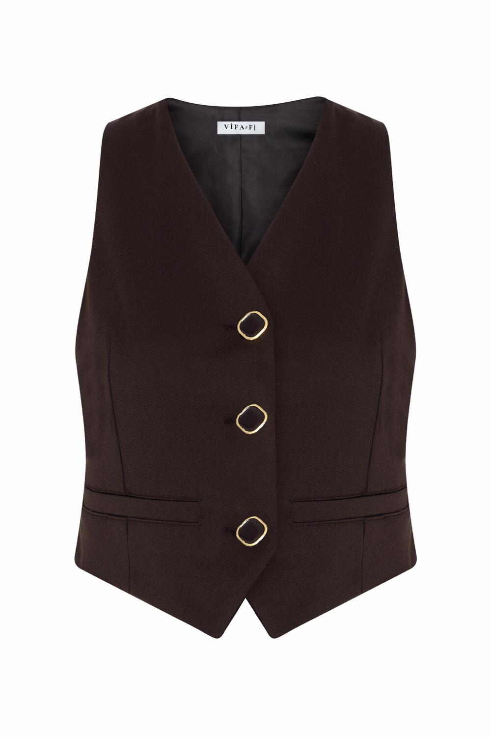 Vifafi-Acı Kahve Gabardin Yelek-Yelek-1-Milagron.com