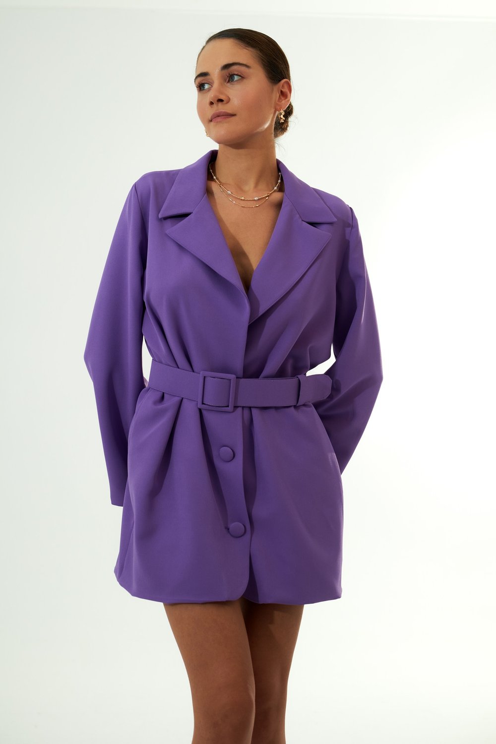 Vifafi-Purple Royal Mor Oversize Ceket Elbise-Ceket-1-Milagron.com
