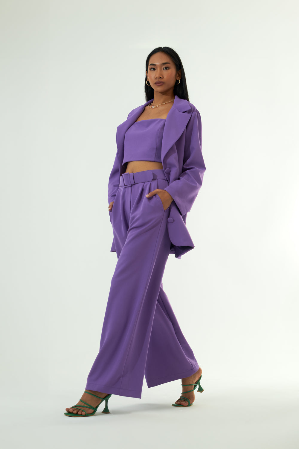 Vifafi-Purple Royal Mor Oversize Ceket Elbise-Ceket-4-Milagron.com