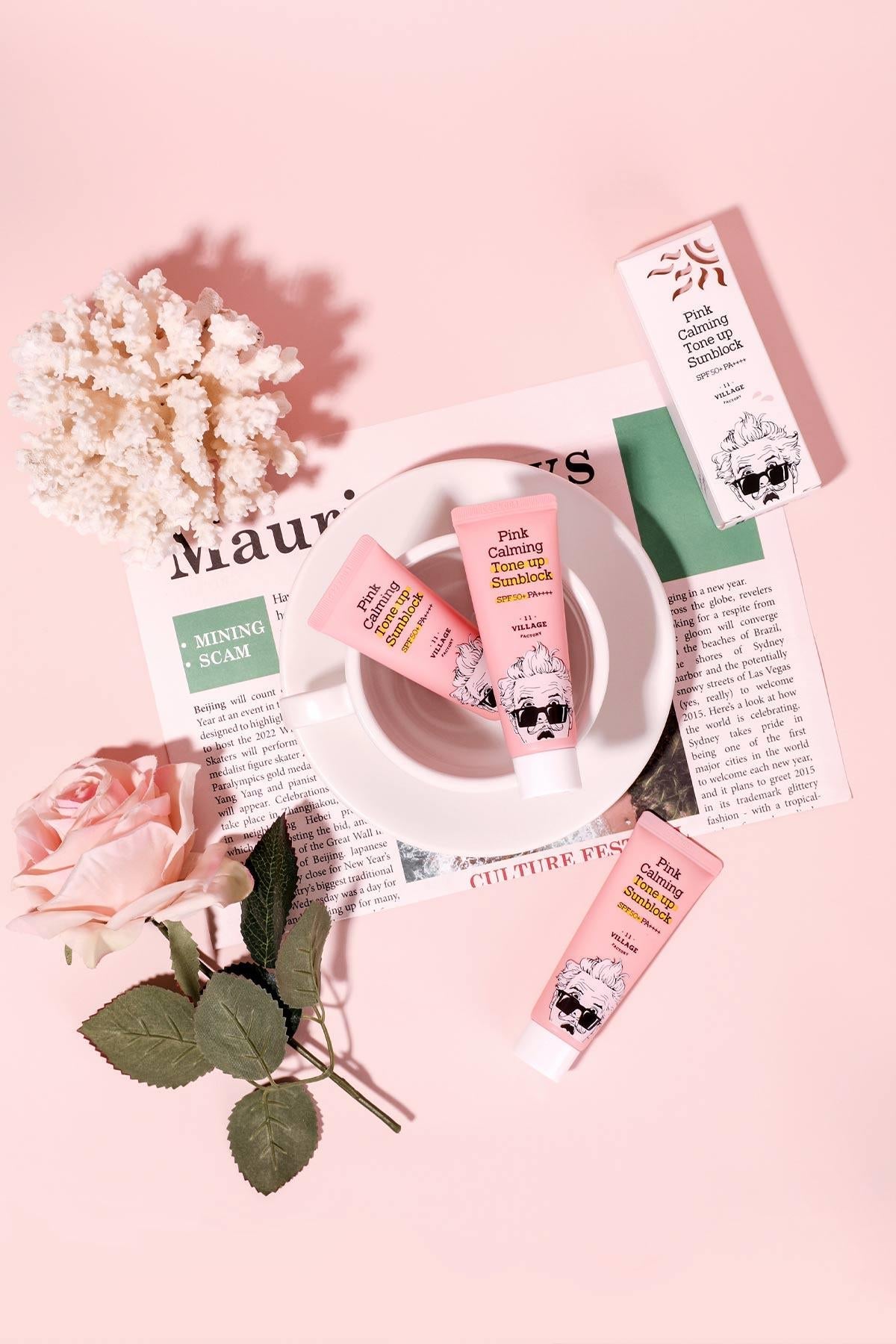 Village 11 Factory-Village 11 Factory Pink Calming Tone Up Sun Block Spf50+ Pa++++ 50ml Güneş Koruyucu & Makyaj Bazı-Güneş Koruyucu-3-Milagron.com