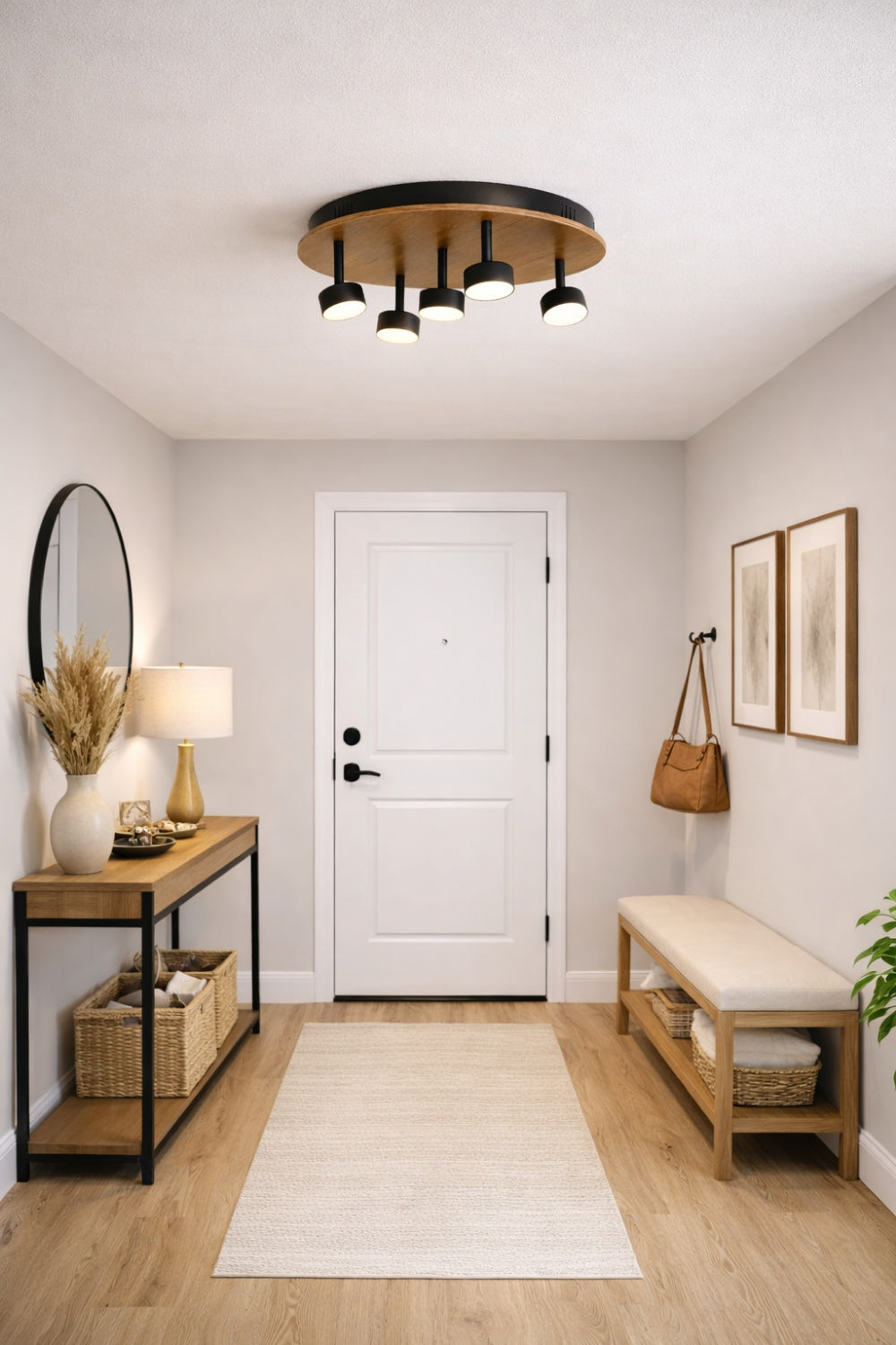 Plafonyer Spotlu Yuvarlak Ahşap Led Avize 40 Cm - 1