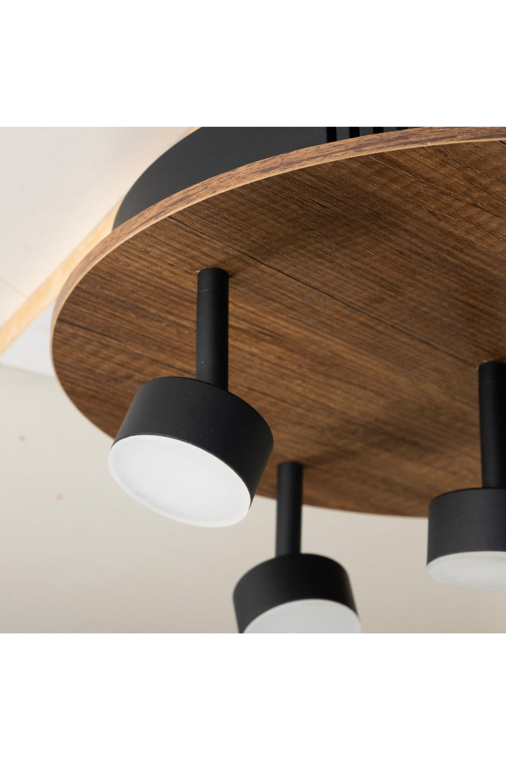 Plafonyer Spotlu Yuvarlak Ahşap Led Avize 40 Cm - 3