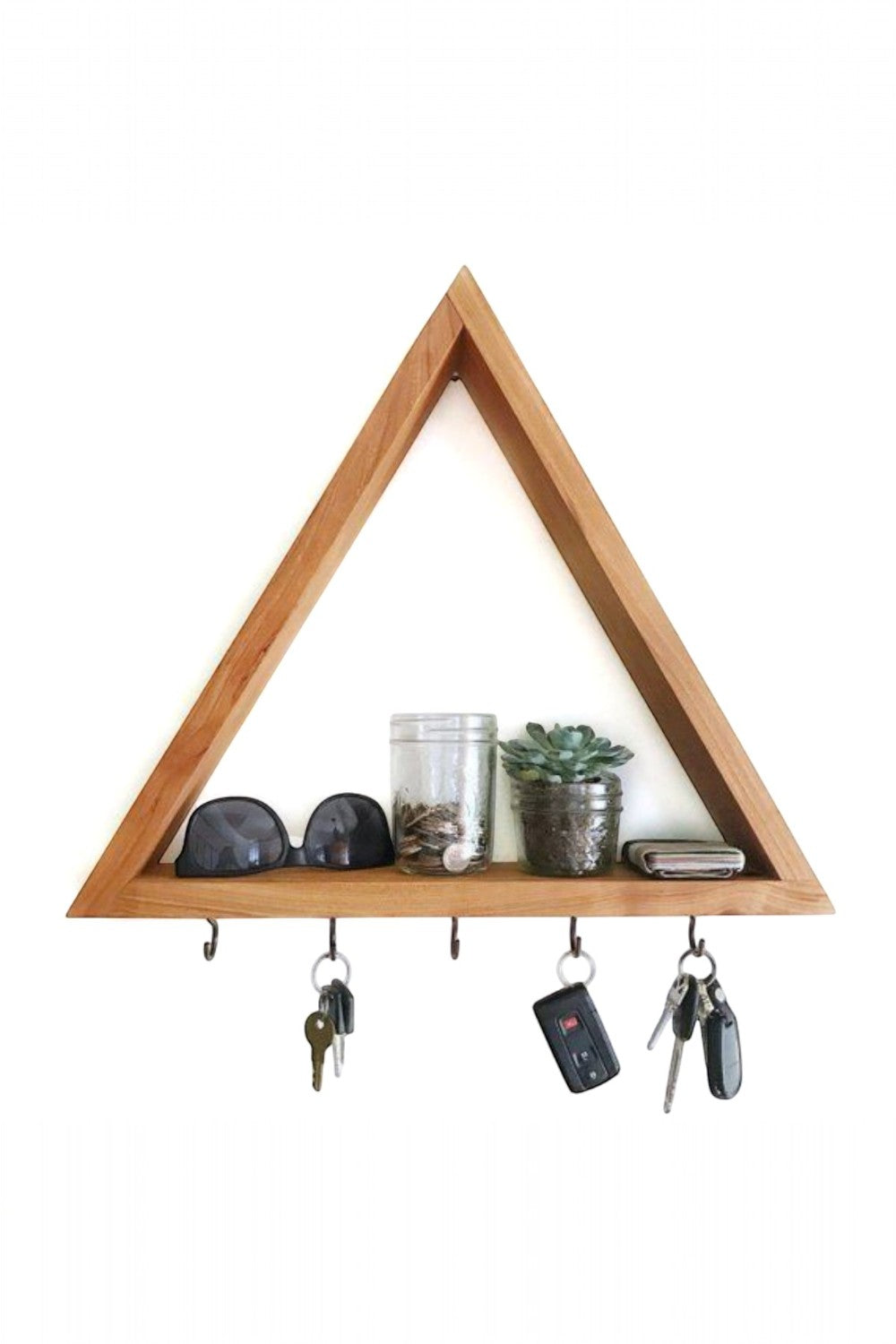 Vune Concept-El Yapımı Ahşap Üçgen Anahtarlık - Raf-Duvar Rafı-1-Milagron.com
