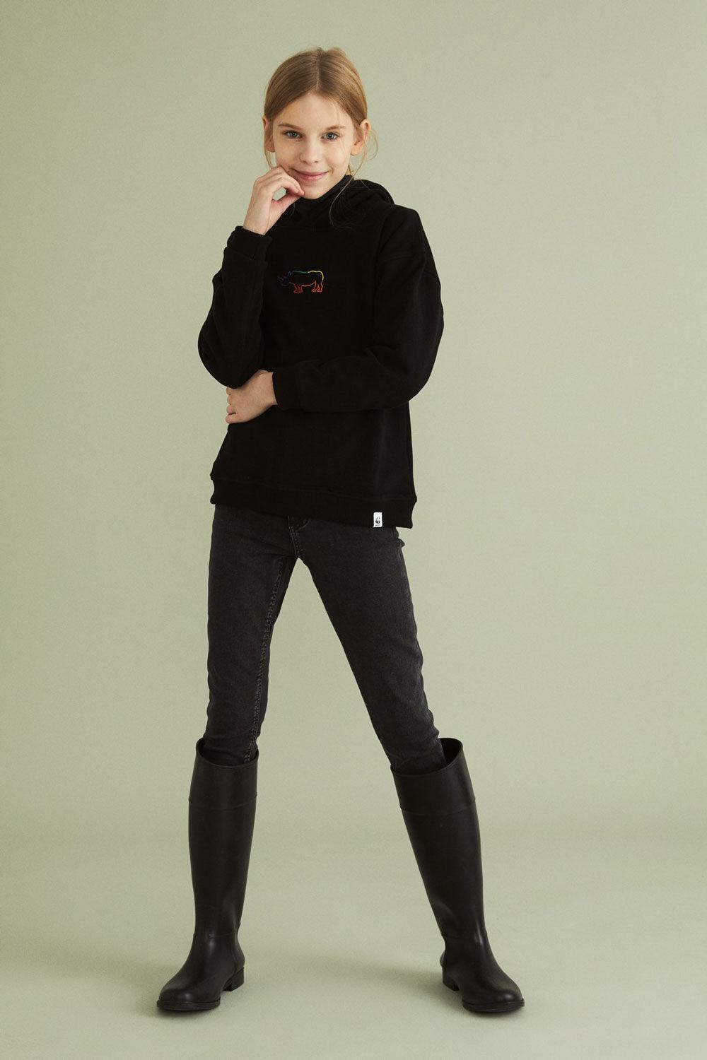 WWF Market-Gergedan Çocuk Hoodie - Siyah-Sweatshirts & Hoodies-4-Milagron.com