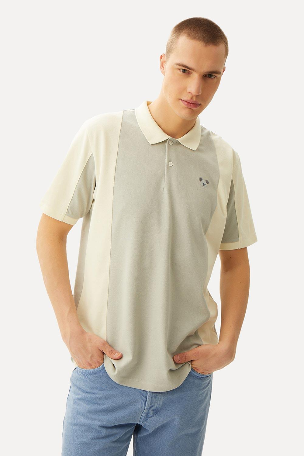 WWF Market-Koala Colorblock Polo Yaka T-Shirt - Gri-T-Shirts-4-Milagron.com