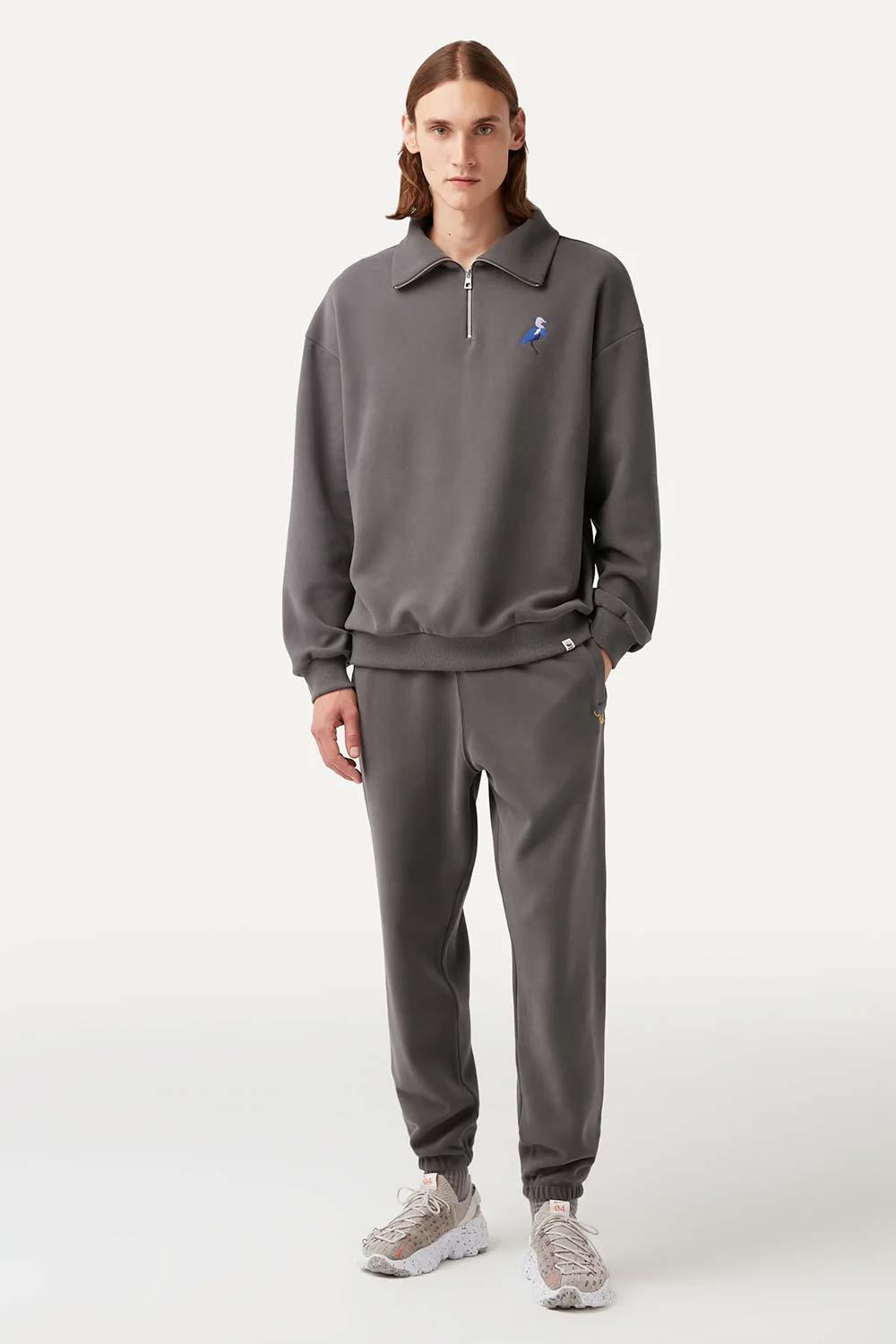 WWF Market-Küçük Mavi Balıkçıl Q-Zip Sweatshirt - Koyu Gri-Sweatshirts & Hoodies-3-Milagron.com