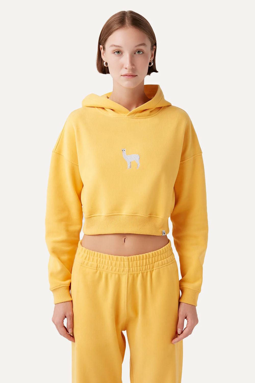 WWF Market-Lama Crop Hoodie - Yellow-Sweatshirts & Hoodies-2-Milagron.com