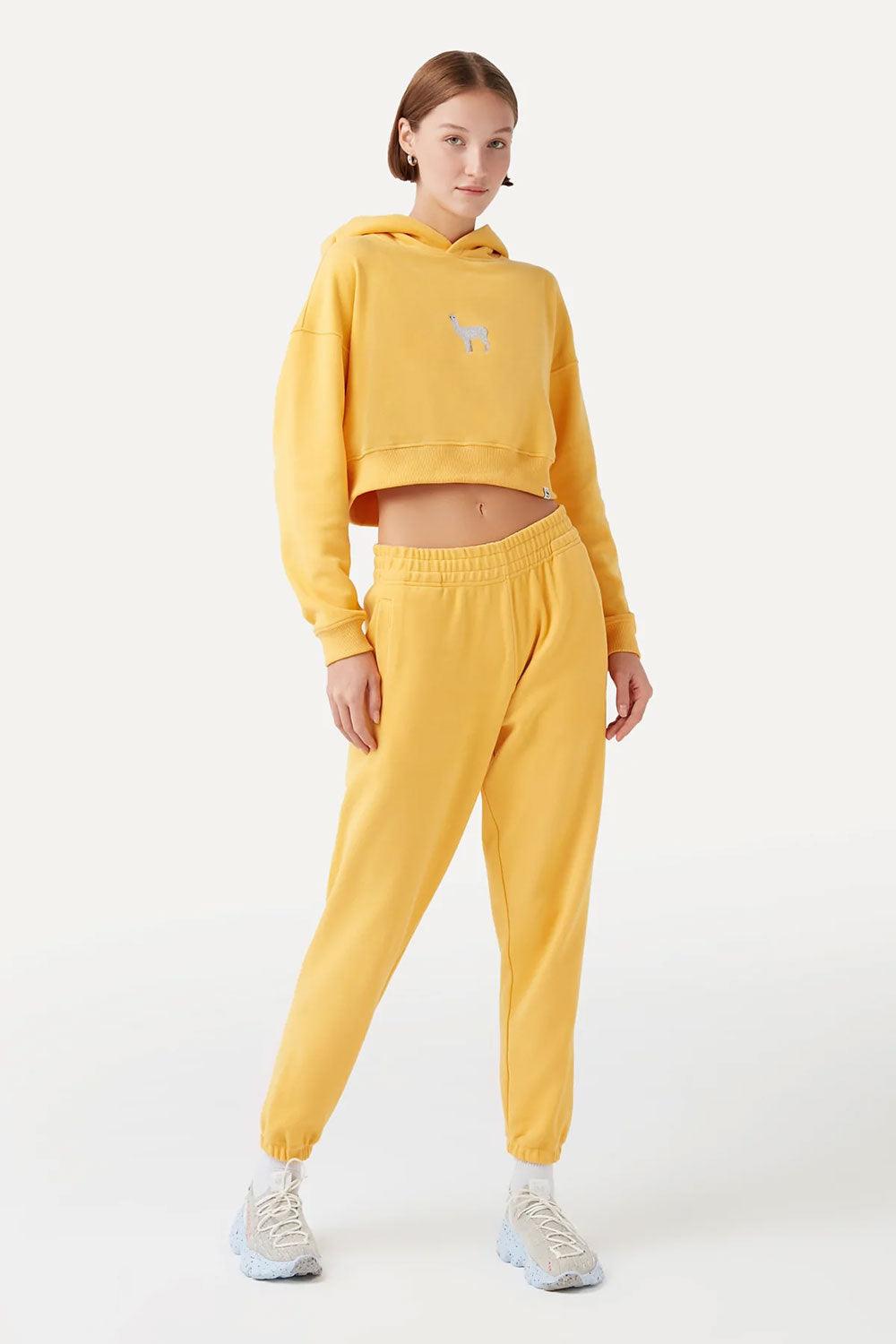 WWF Market-Lama Crop Hoodie - Yellow-Sweatshirts & Hoodies-4-Milagron.com