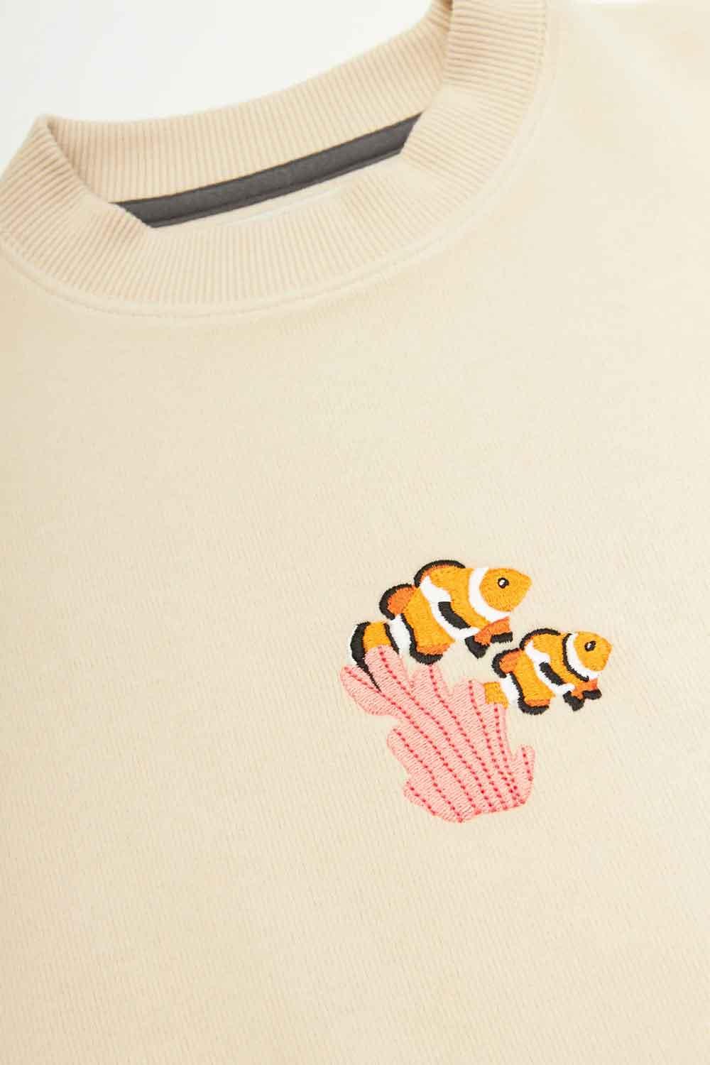 WWF Market-Palyaço Balığı Crop Sweatshirt - Bej-Sweatshirts & Hoodies-3-Milagron.com