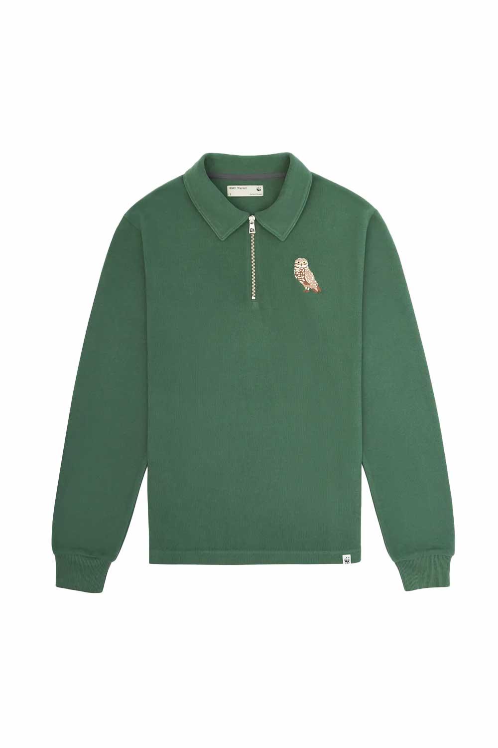 WWF Market-Yer Baykuşu Polo Yaka Sweatshirt - Yeşil-Sweatshirts & Hoodies-1-Milagron.com