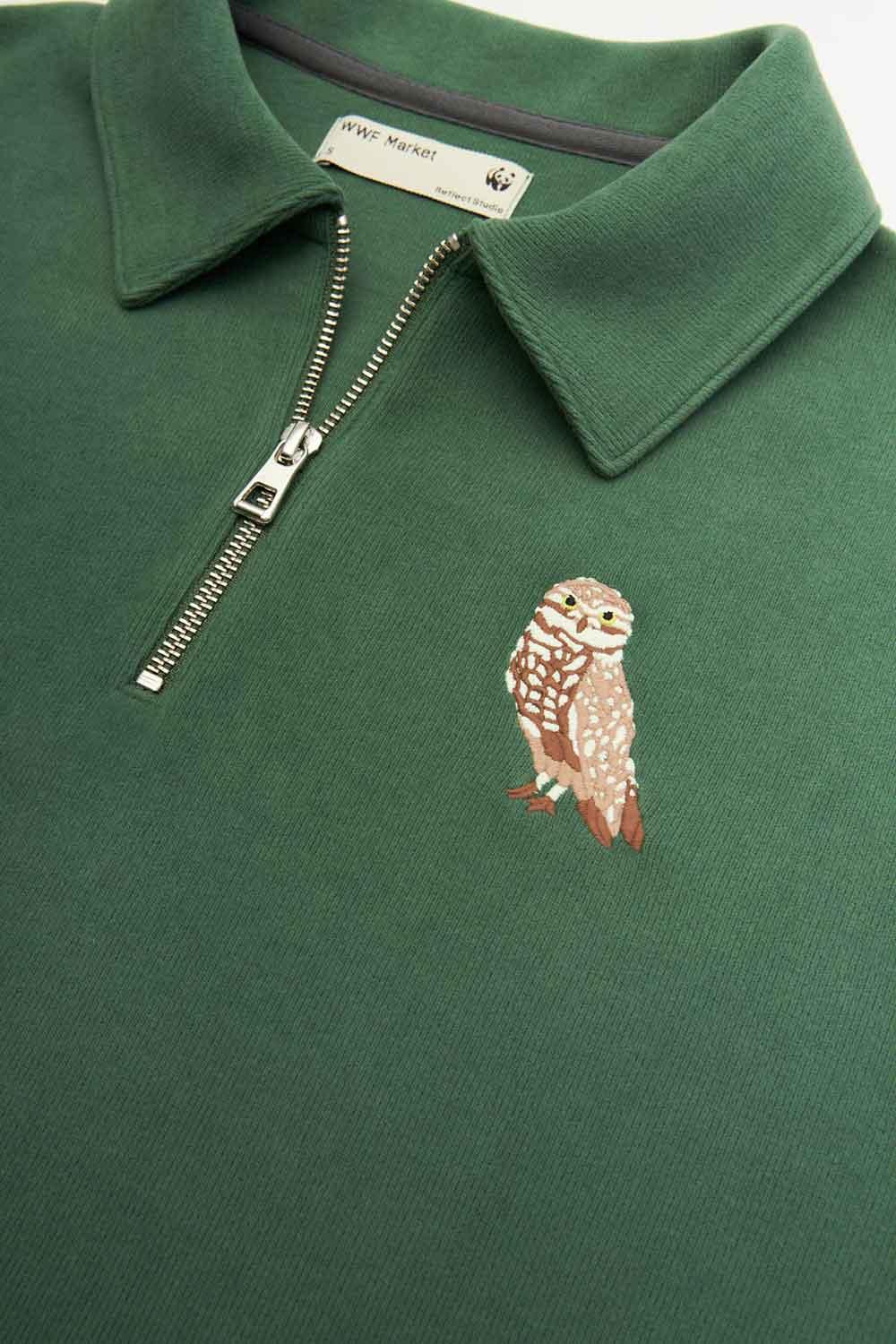 WWF Market-Yer Baykuşu Polo Yaka Sweatshirt - Yeşil-Sweatshirts & Hoodies-2-Milagron.com