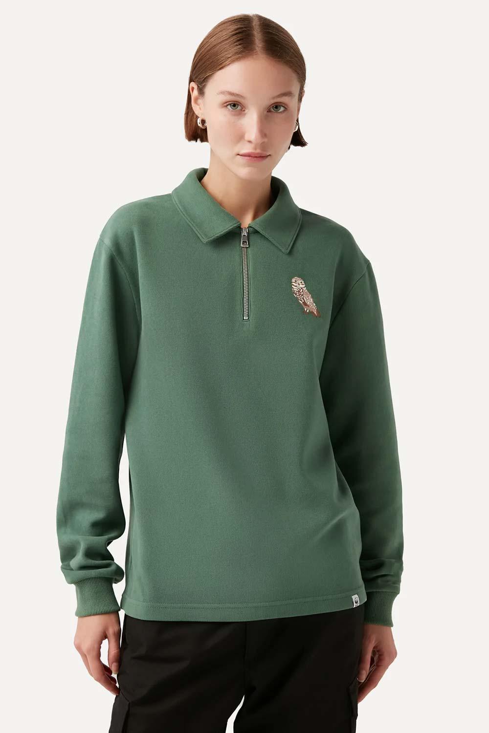 WWF Market-Yer Baykuşu Polo Yaka Sweatshirt - Yeşil-Sweatshirts & Hoodies-3-Milagron.com