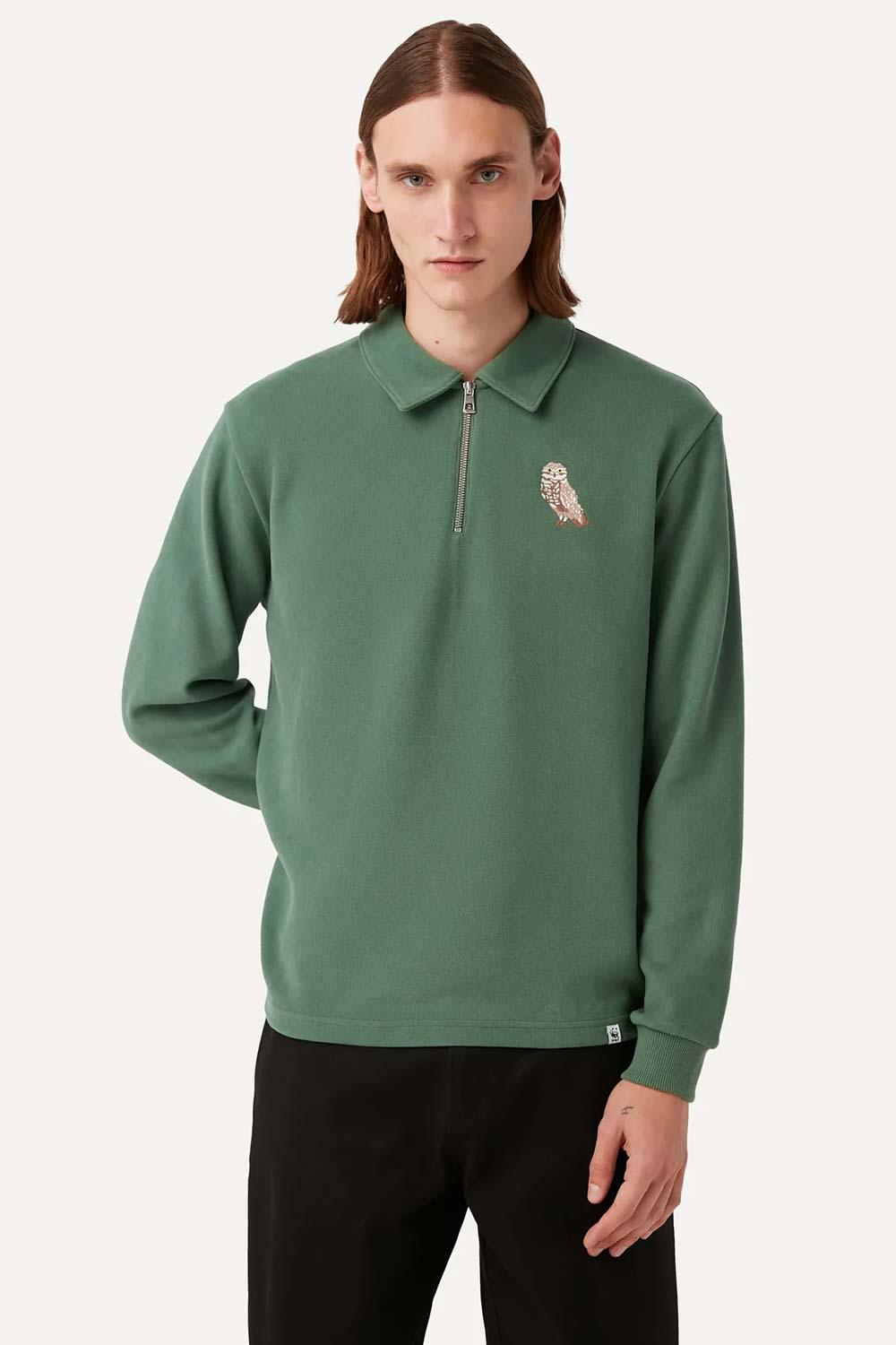 WWF Market-Yer Baykuşu Polo Yaka Sweatshirt - Yeşil-Sweatshirts & Hoodies-4-Milagron.com