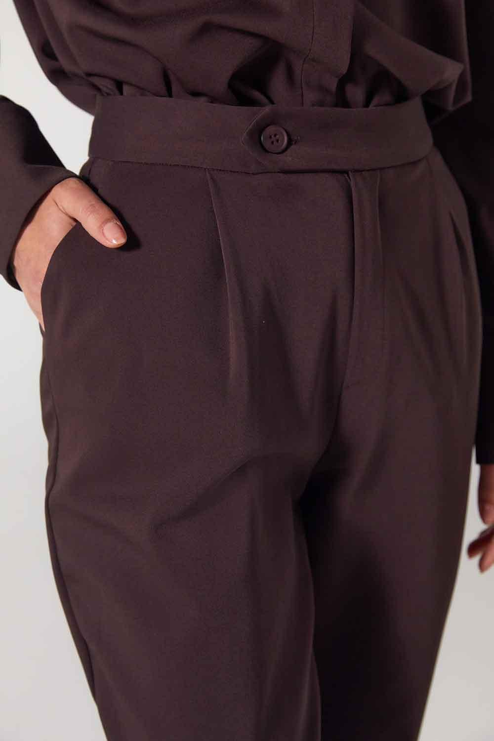 Wabi Sabi-Browne Pantolon-Kumaş Pantolon-3-Milagron.com