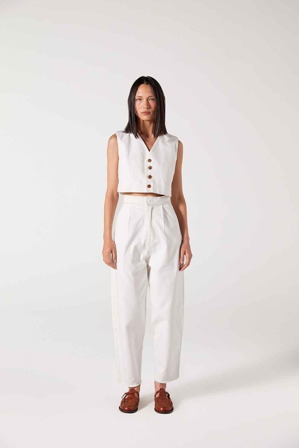 Wabi Sabi-Carol Beyaz Yelek-Top-1-Milagron.com