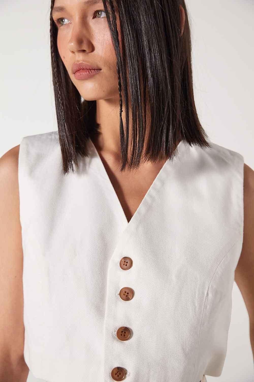 Wabi Sabi-Carol Beyaz Yelek-Top-3-Milagron.com