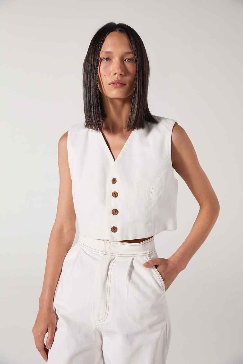 Wabi Sabi-Carol Beyaz Yelek-Top-4-Milagron.com