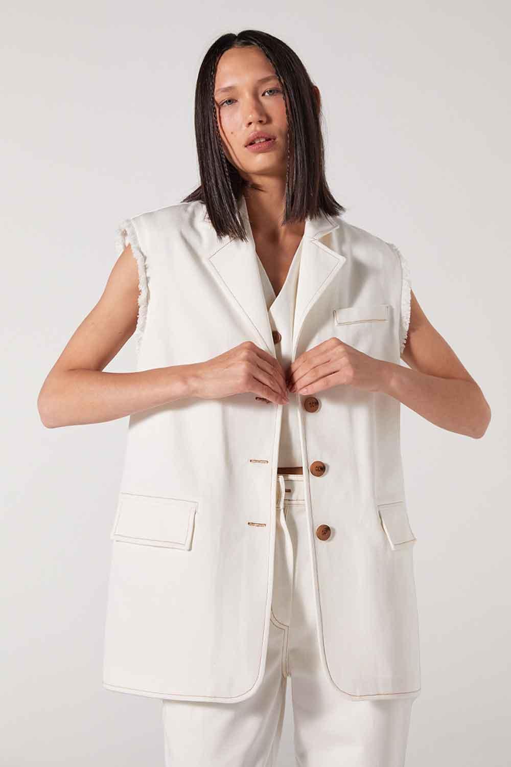 Wabi Sabi-Carol Oversize Beyaz Uzun Yelek-Yelek-1-Milagron.com