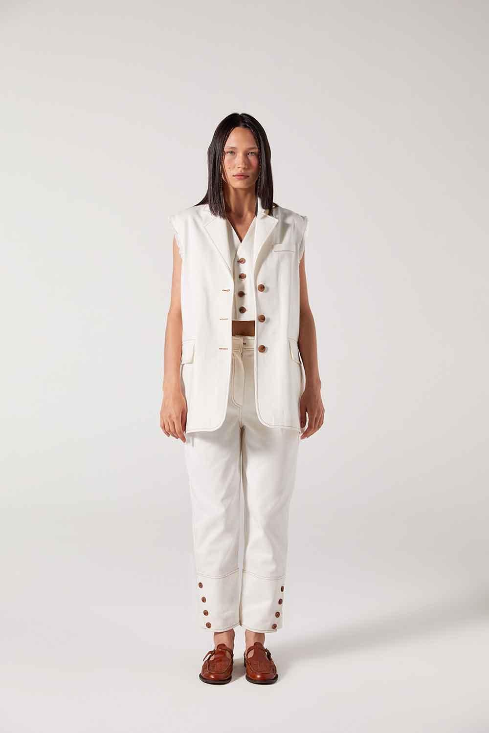 Wabi Sabi-Carol Oversize Beyaz Uzun Yelek-Yelek-2-Milagron.com