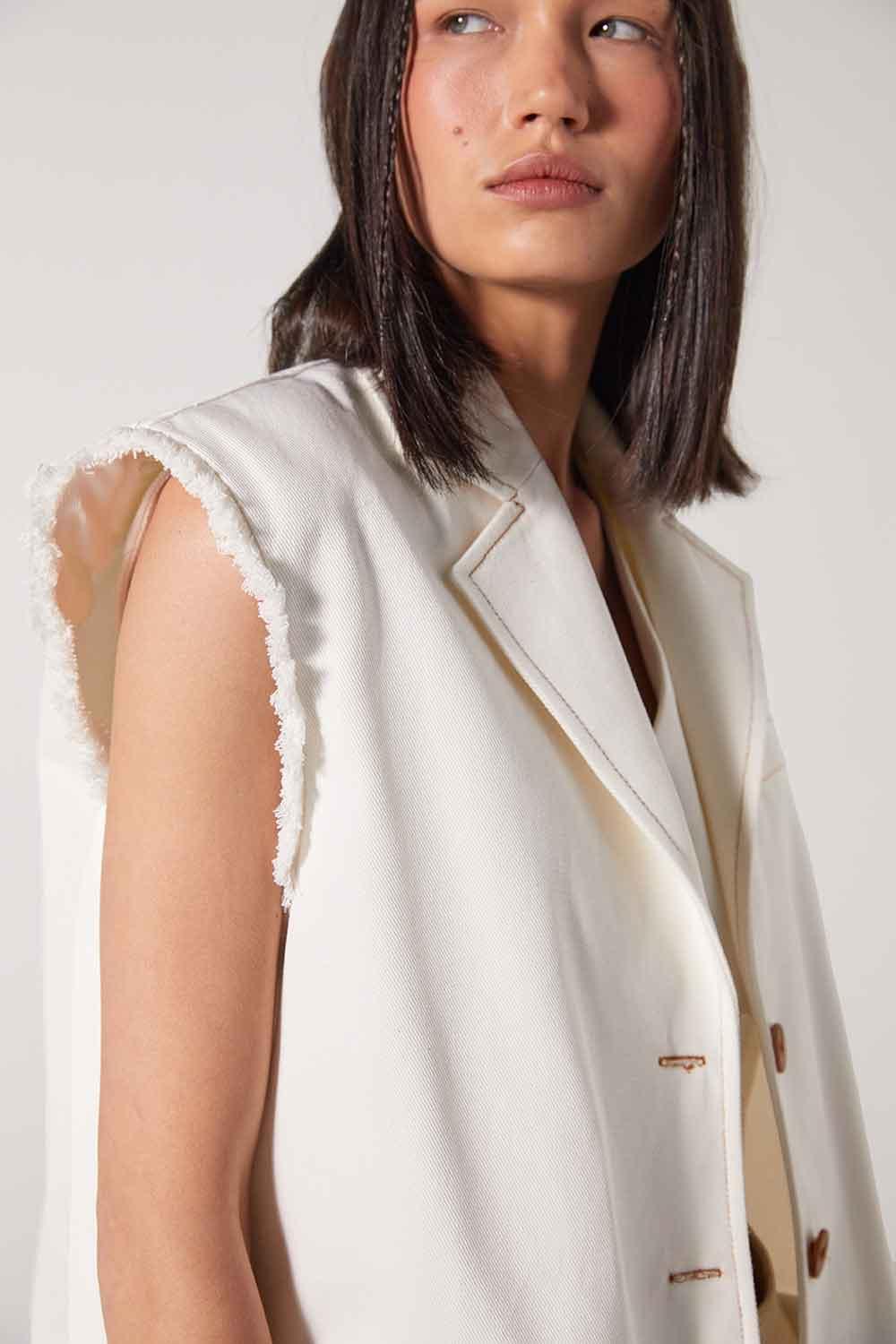 Wabi Sabi-Carol Oversize Beyaz Uzun Yelek-Yelek-3-Milagron.com