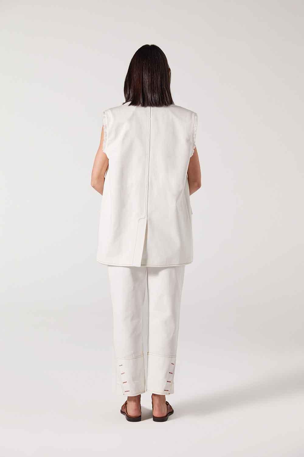 Wabi Sabi-Carol Oversize Beyaz Uzun Yelek-Yelek-4-Milagron.com