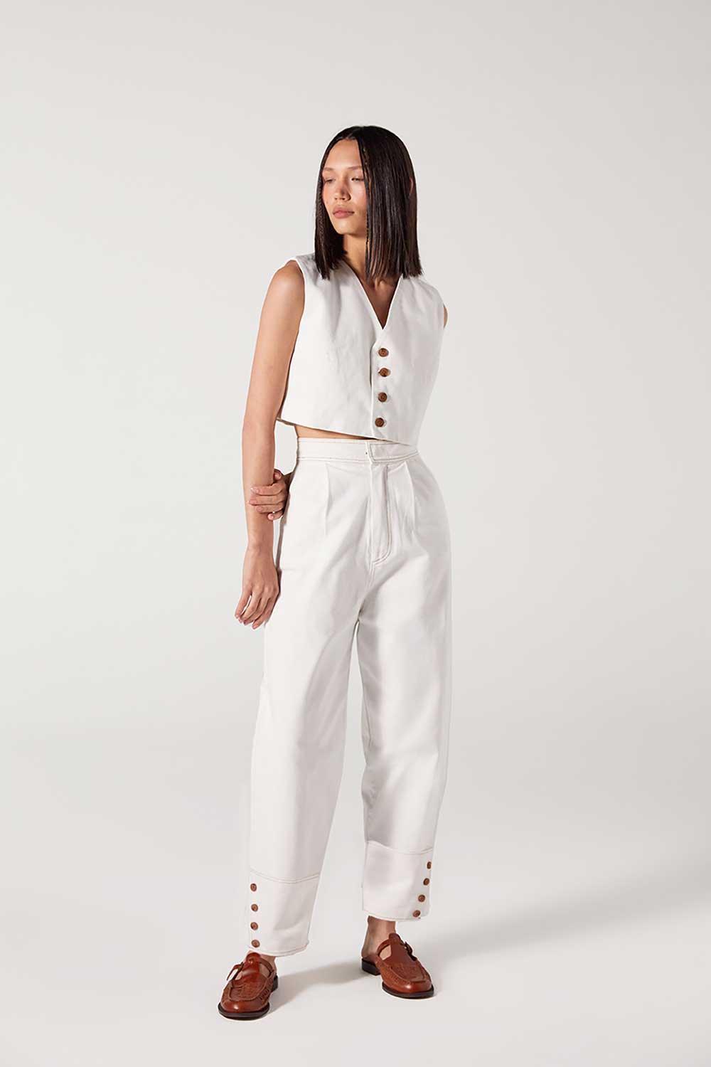 Wabi Sabi-Christopher Beyaz Oversize Kol Düğme ve Dikiş Detaylı Ceket-Ceket-8-Milagron.com