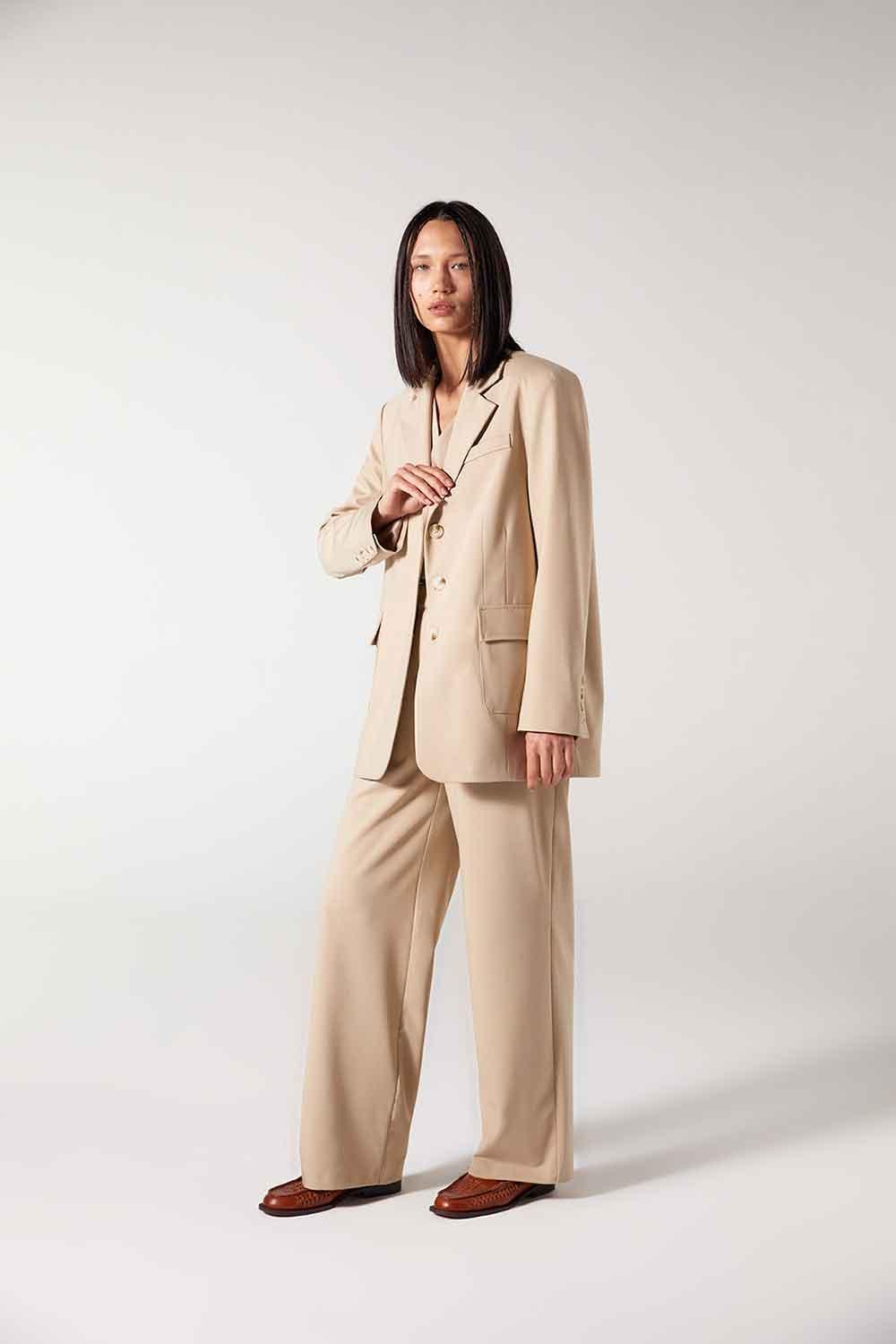 Wabi Sabi-Cle Astarlı Vatka Detaylı Bej Ceket-Ceket-1-Milagron.com