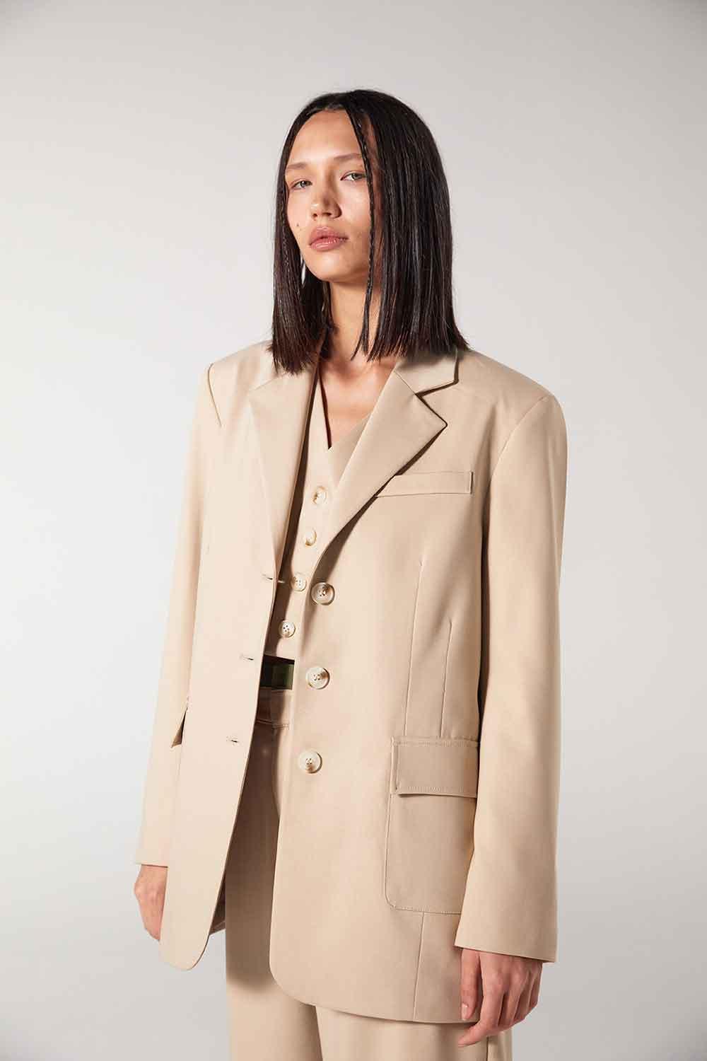 Wabi Sabi-Cle Astarlı Vatka Detaylı Bej Ceket-Ceket-2-Milagron.com