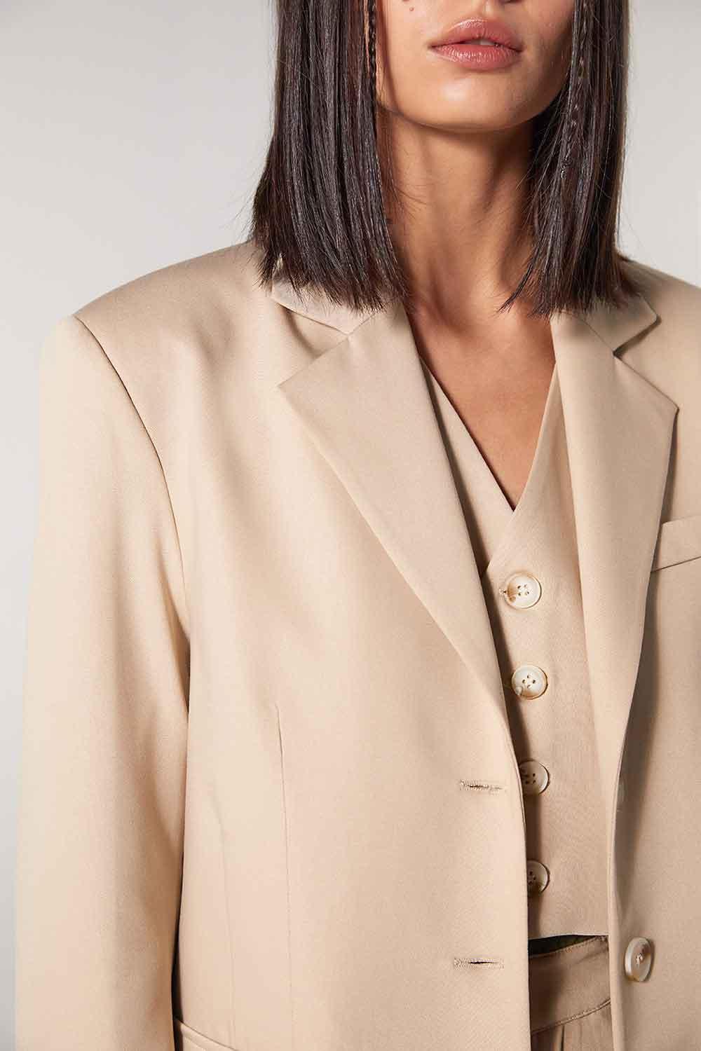 Wabi Sabi-Cle Astarlı Vatka Detaylı Bej Ceket-Ceket-3-Milagron.com