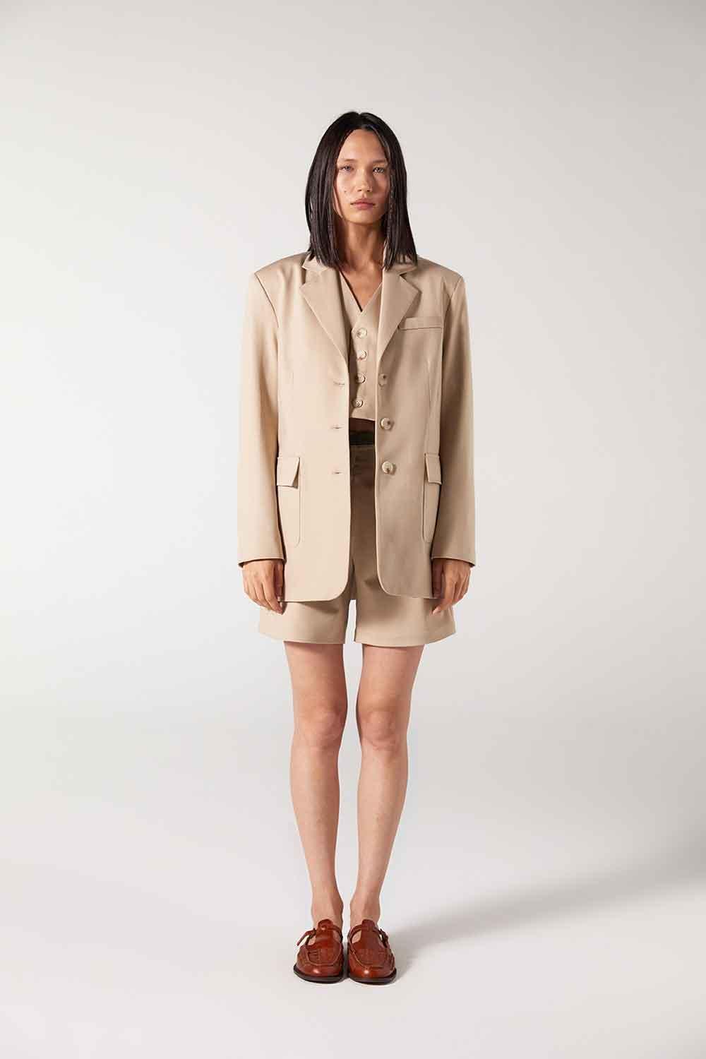 Wabi Sabi-Cle Astarlı Vatka Detaylı Bej Ceket-Ceket-6-Milagron.com