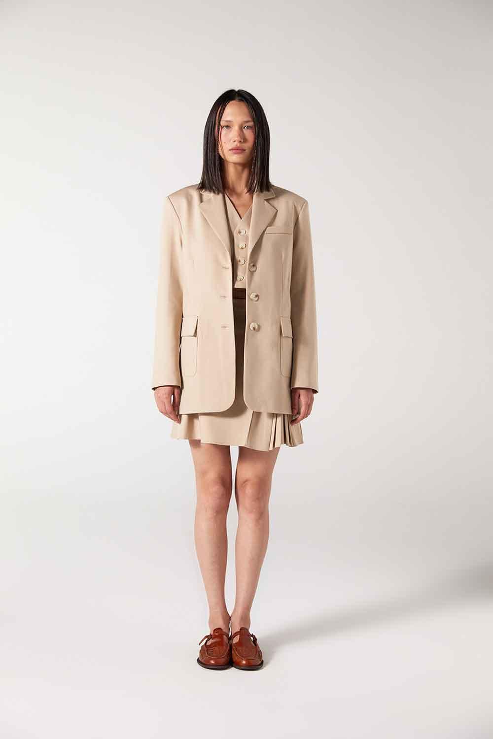 Wabi Sabi-Cle Astarlı Vatka Detaylı Bej Ceket-Ceket-7-Milagron.com