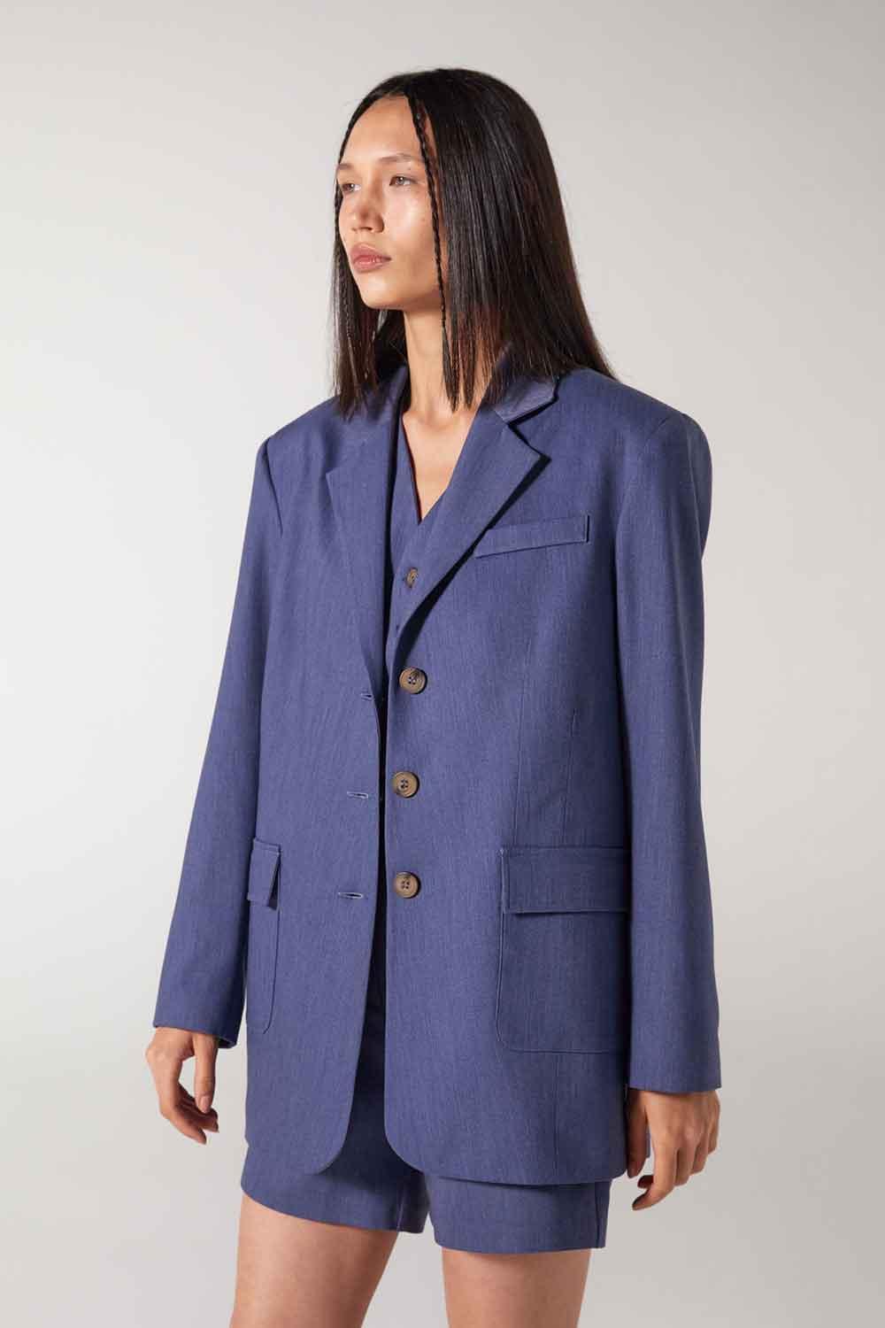 Wabi Sabi-Cle Astarlı Vatka Detaylı Mavi Ceket-Ceket-3-Milagron.com