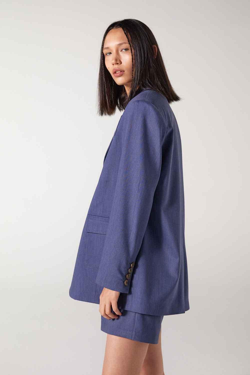 Wabi Sabi-Cle Astarlı Vatka Detaylı Mavi Ceket-Ceket-4-Milagron.com