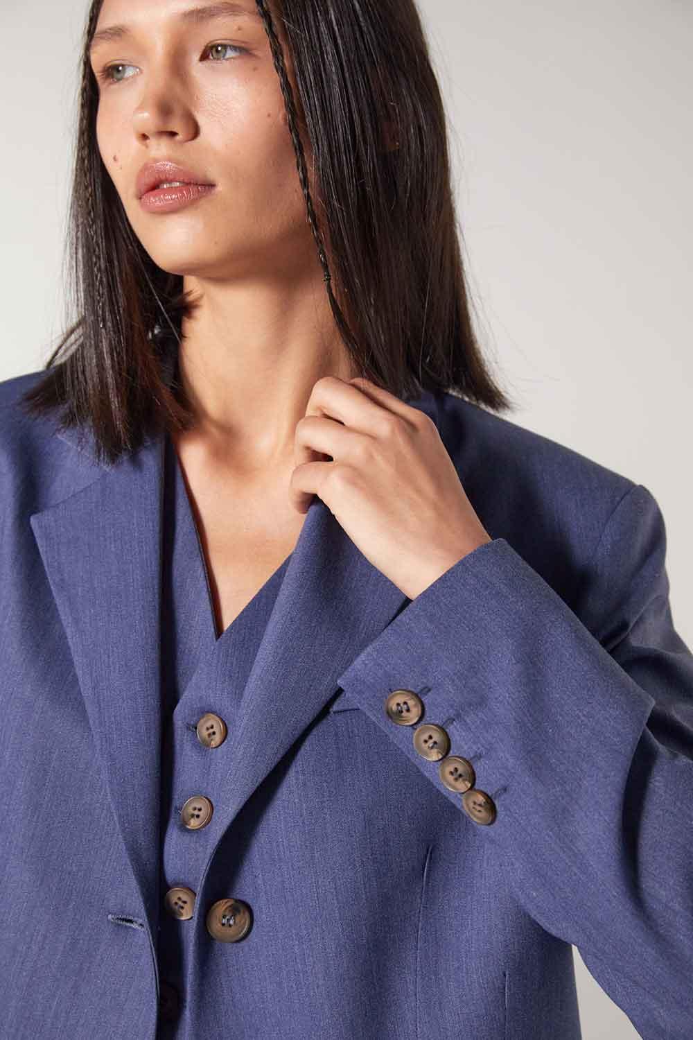 Wabi Sabi-Cle Astarlı Vatka Detaylı Mavi Ceket-Ceket-5-Milagron.com