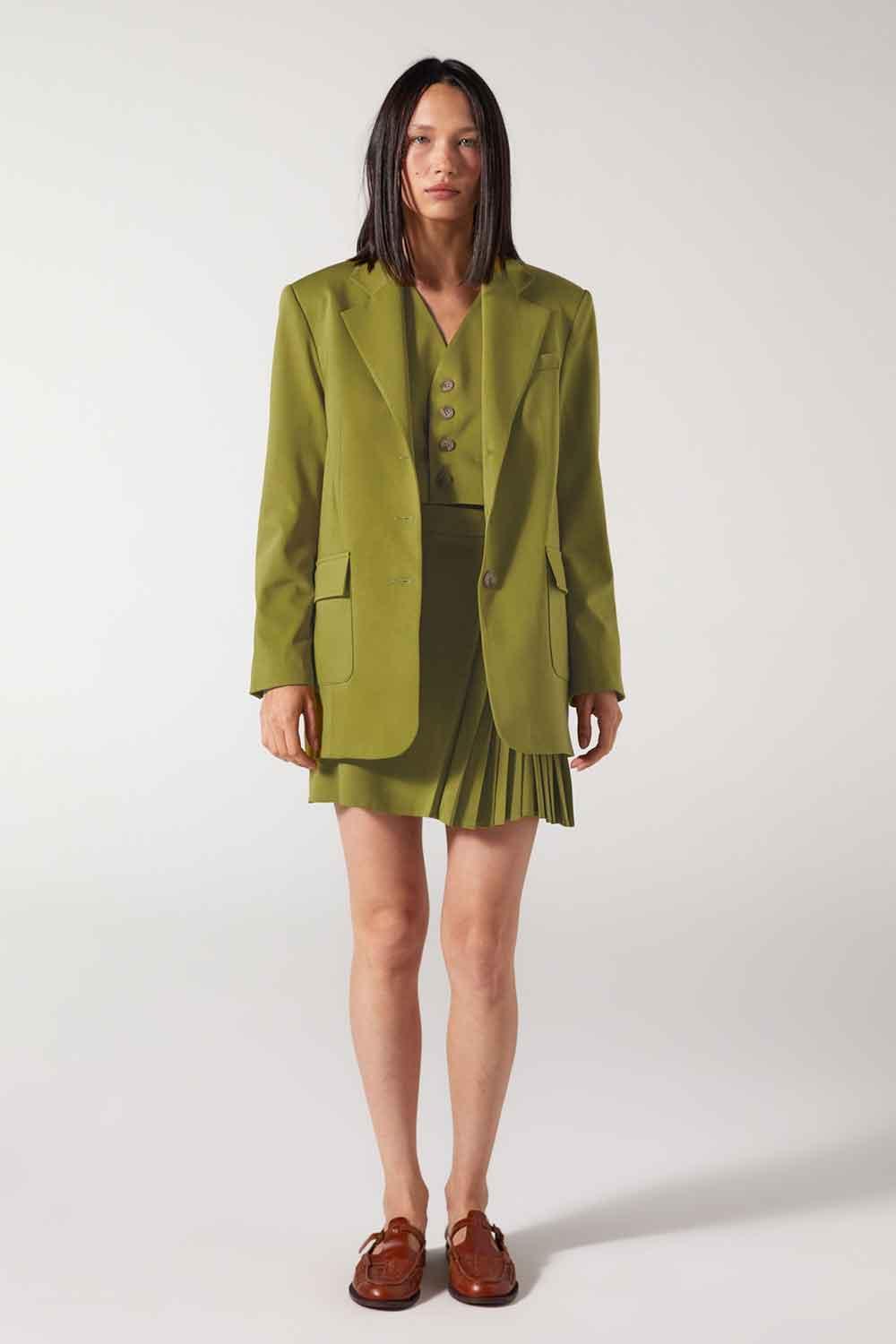 Wabi Sabi-Cle Astarlı Vatka Detaylı Yeşil Ceket-Ceket-1-Milagron.com