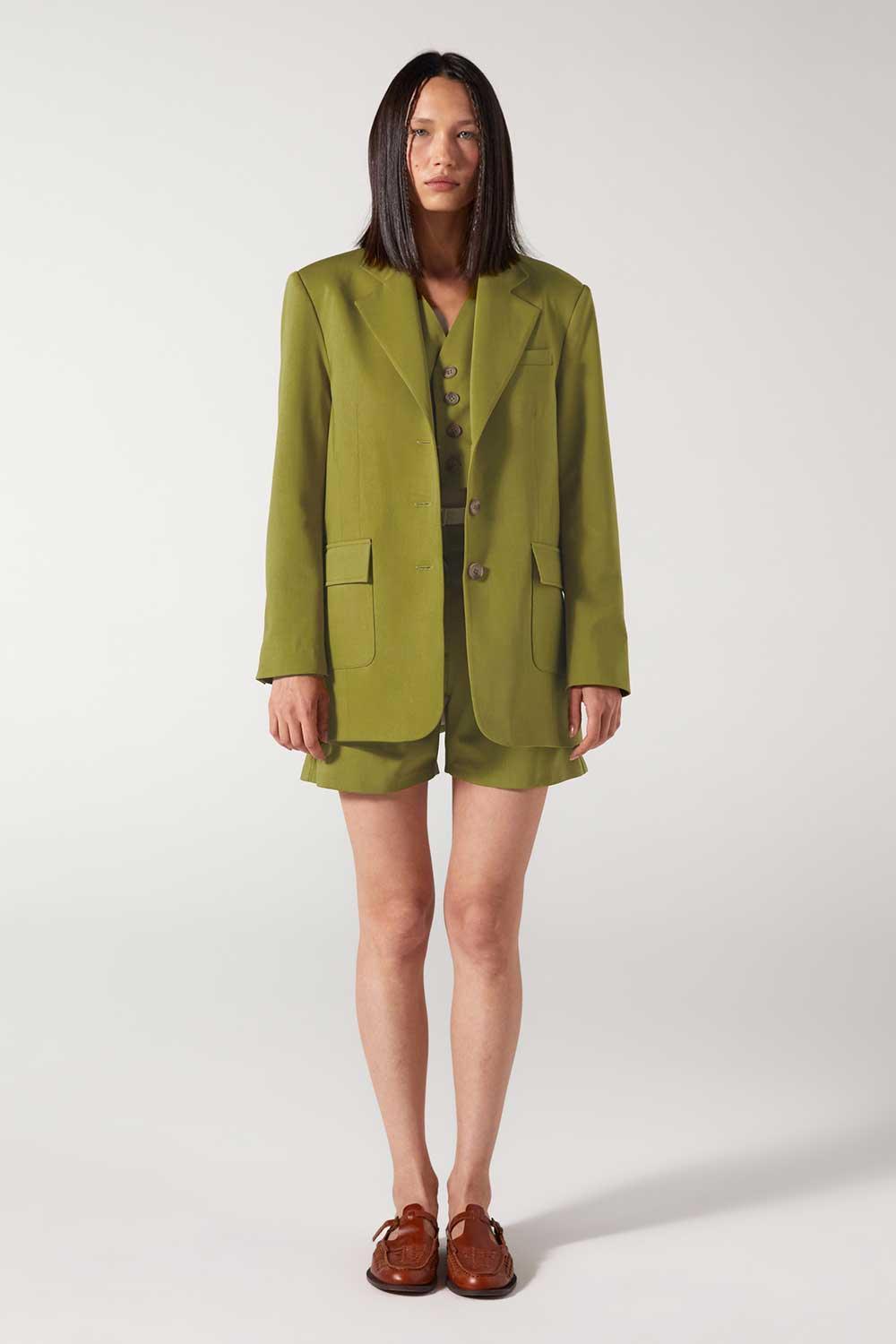 Wabi Sabi-Cle Astarlı Vatka Detaylı Yeşil Ceket-Ceket-3-Milagron.com