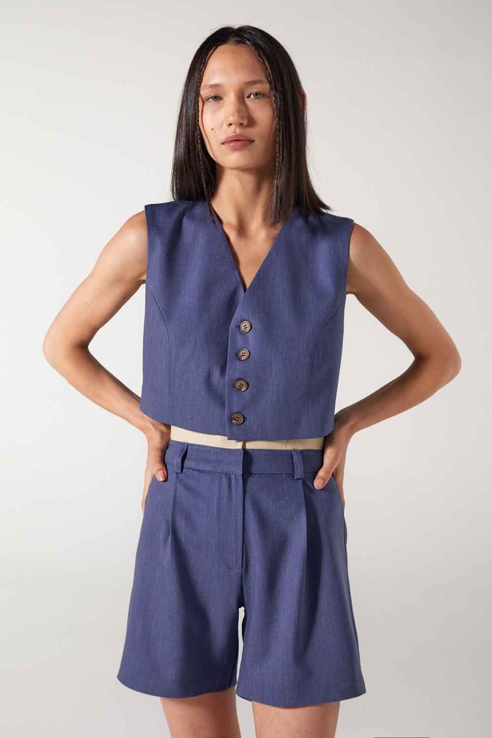 Wabi Sabi-Cle Mavi Pileli Şort-Şort-5-Milagron.com