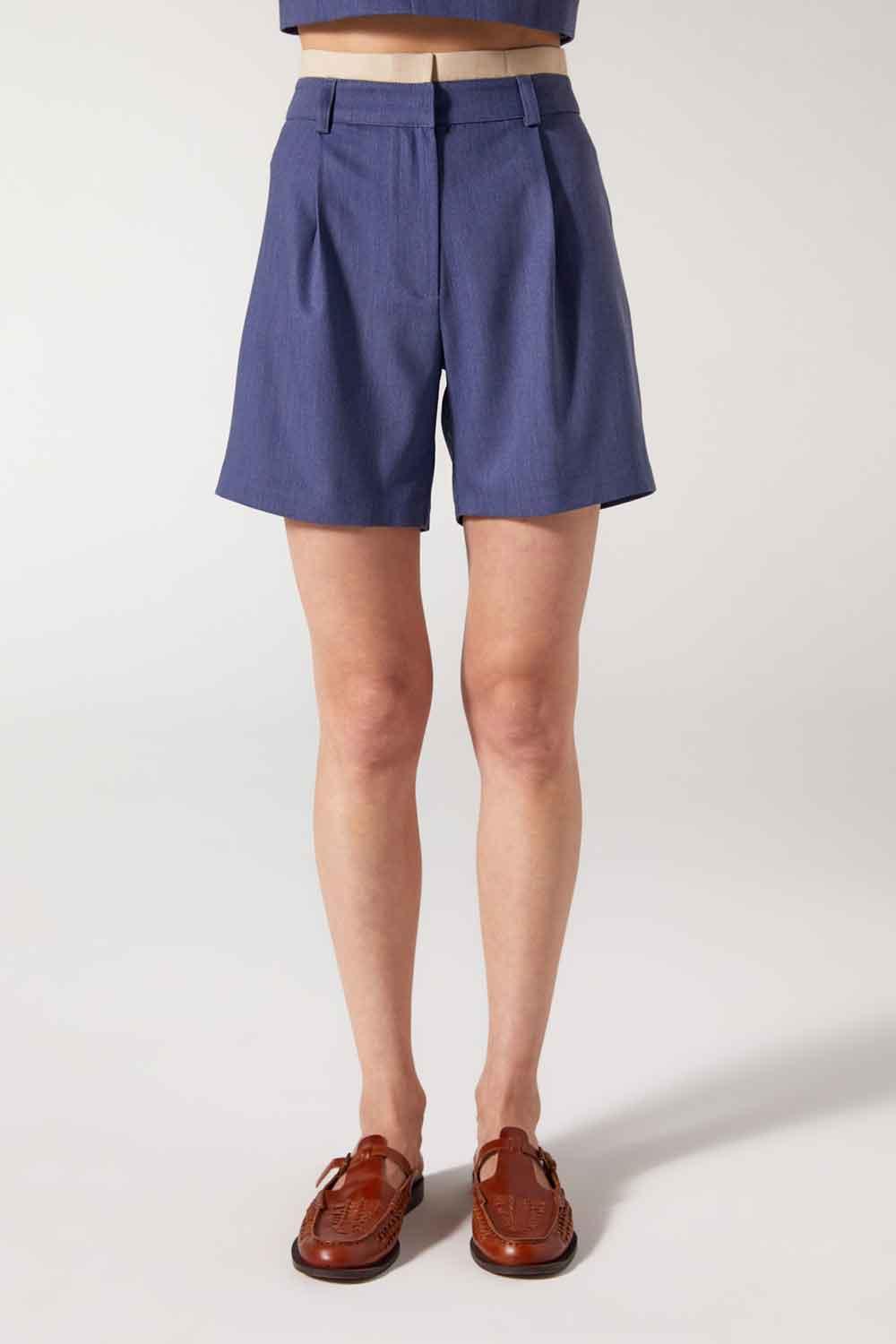 Wabi Sabi-Cle Mavi Pileli Şort-Şort-6-Milagron.com