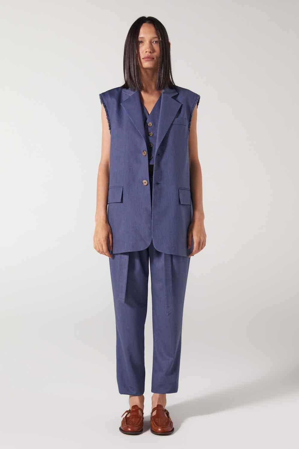 Wabi Sabi-Cle Mavi Uzun Yelek-Yelek-1-Milagron.com